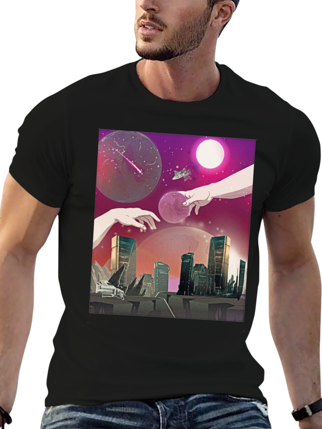 Sci-Fi Cityscape Graphic T-Shirt