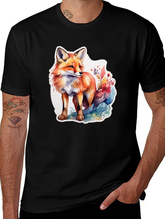 Fox Watercolor Art Black T-Shirt