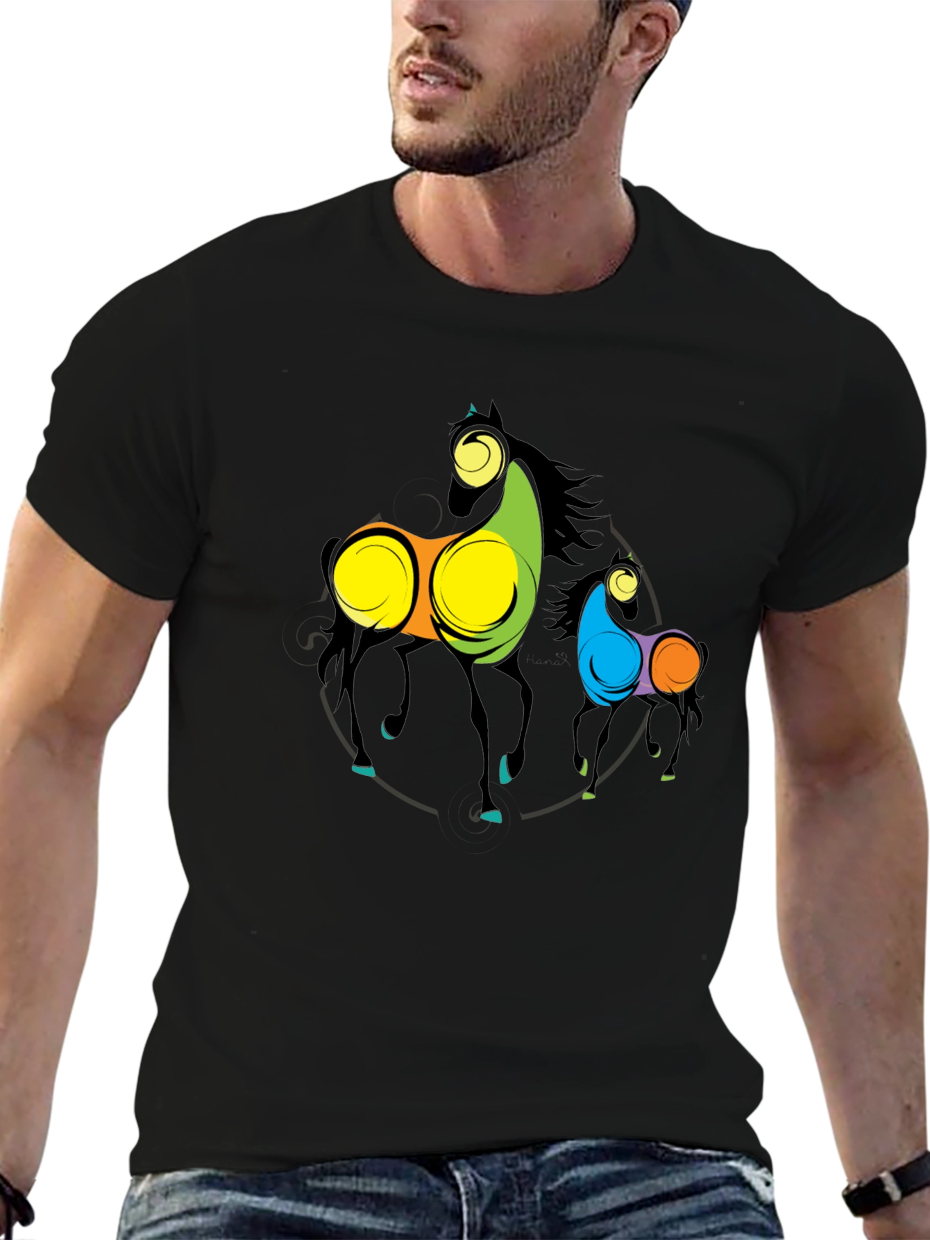 Abstract Horse Graphic Black T-Shirt