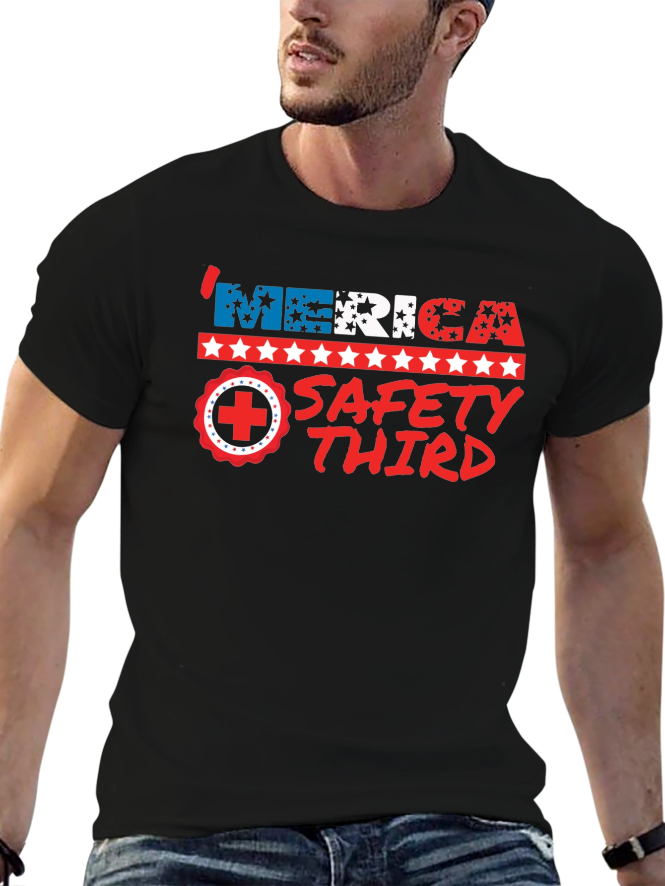 Merica Safety Third Patriotic Graphic T-Shirt