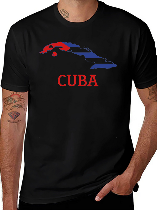 Cuba Flag Graphic Print Black T-Shirt