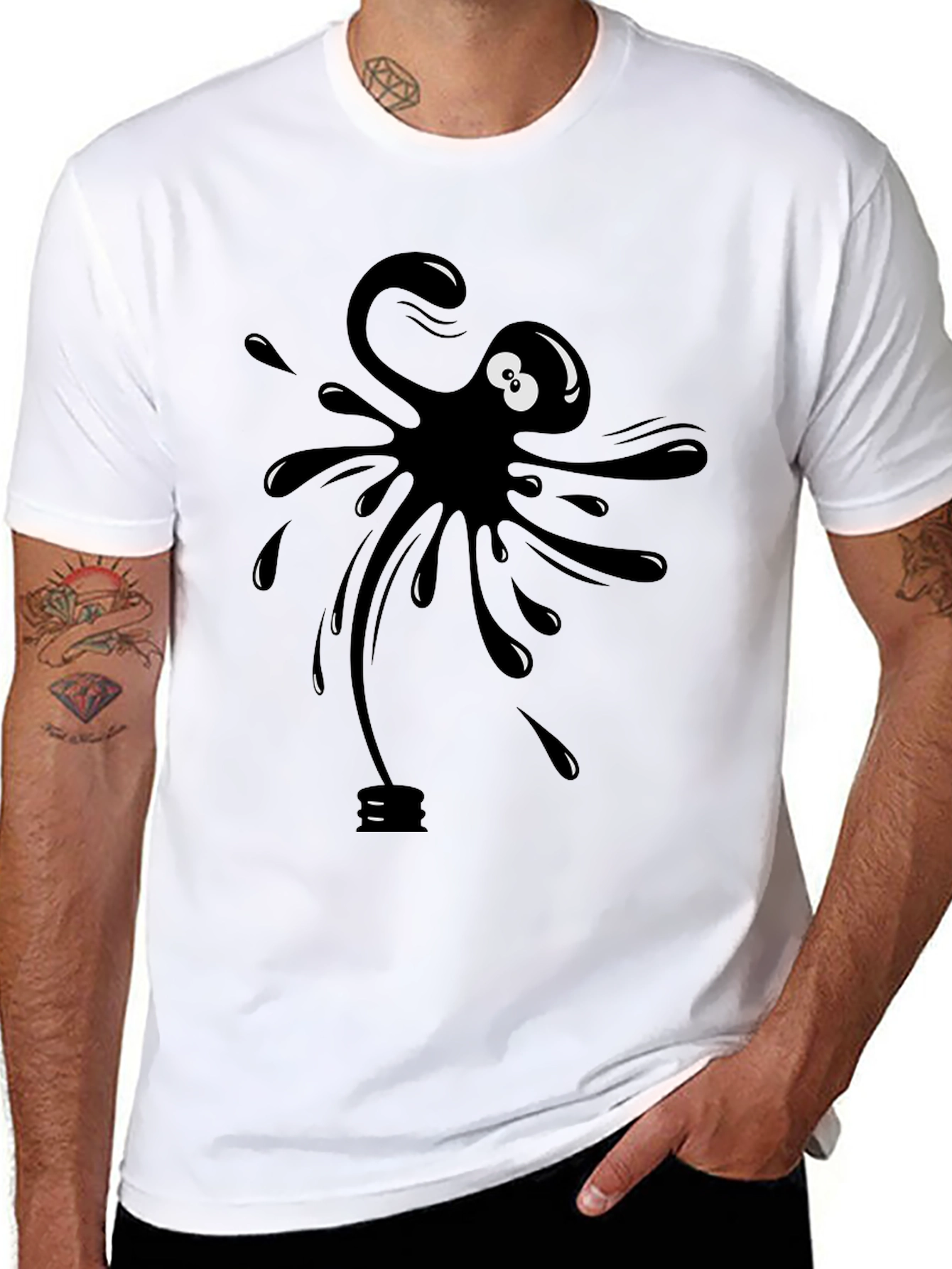 Cartoon Ink Splatter Graphic Tee - Black