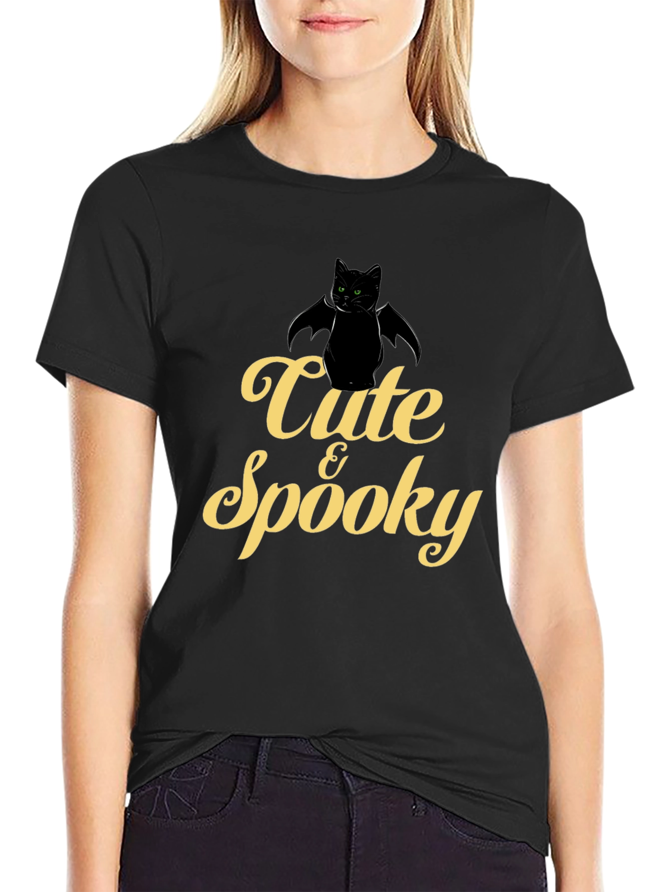 Cute & Spooky Bat Cat Graphic T-Shirt