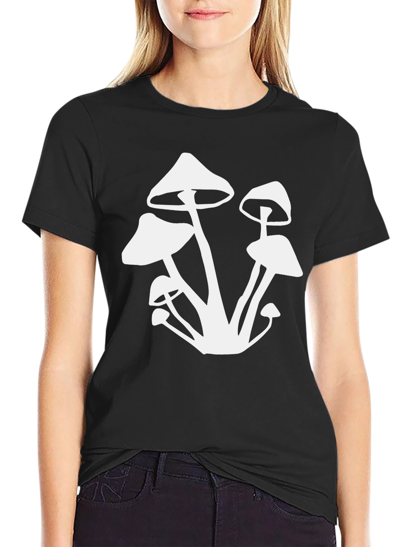 Mushroom Graphic Tee - Black Cotton T-Shirt