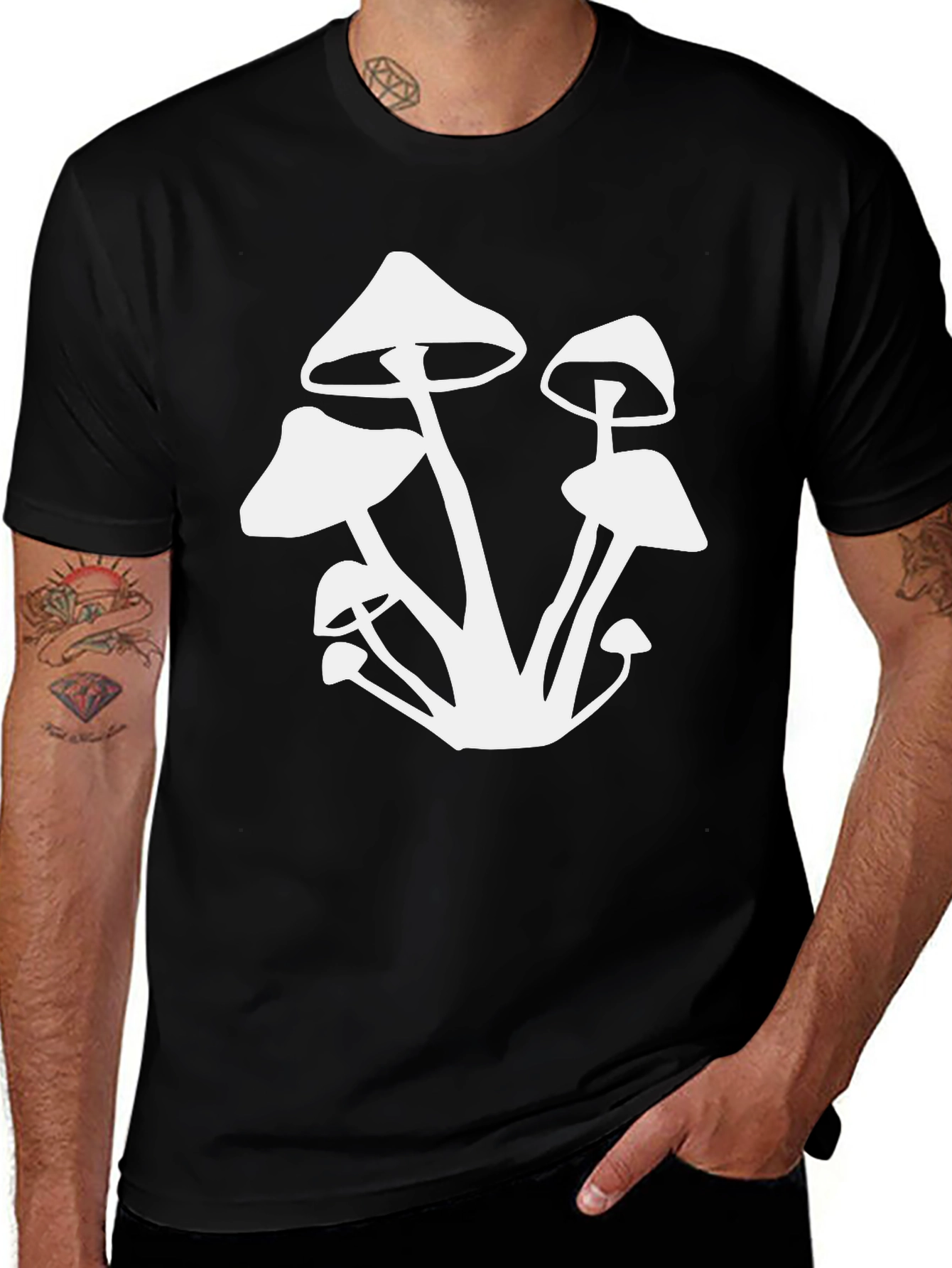 Mushroom Graphic Tee - Black Cotton T-Shirt