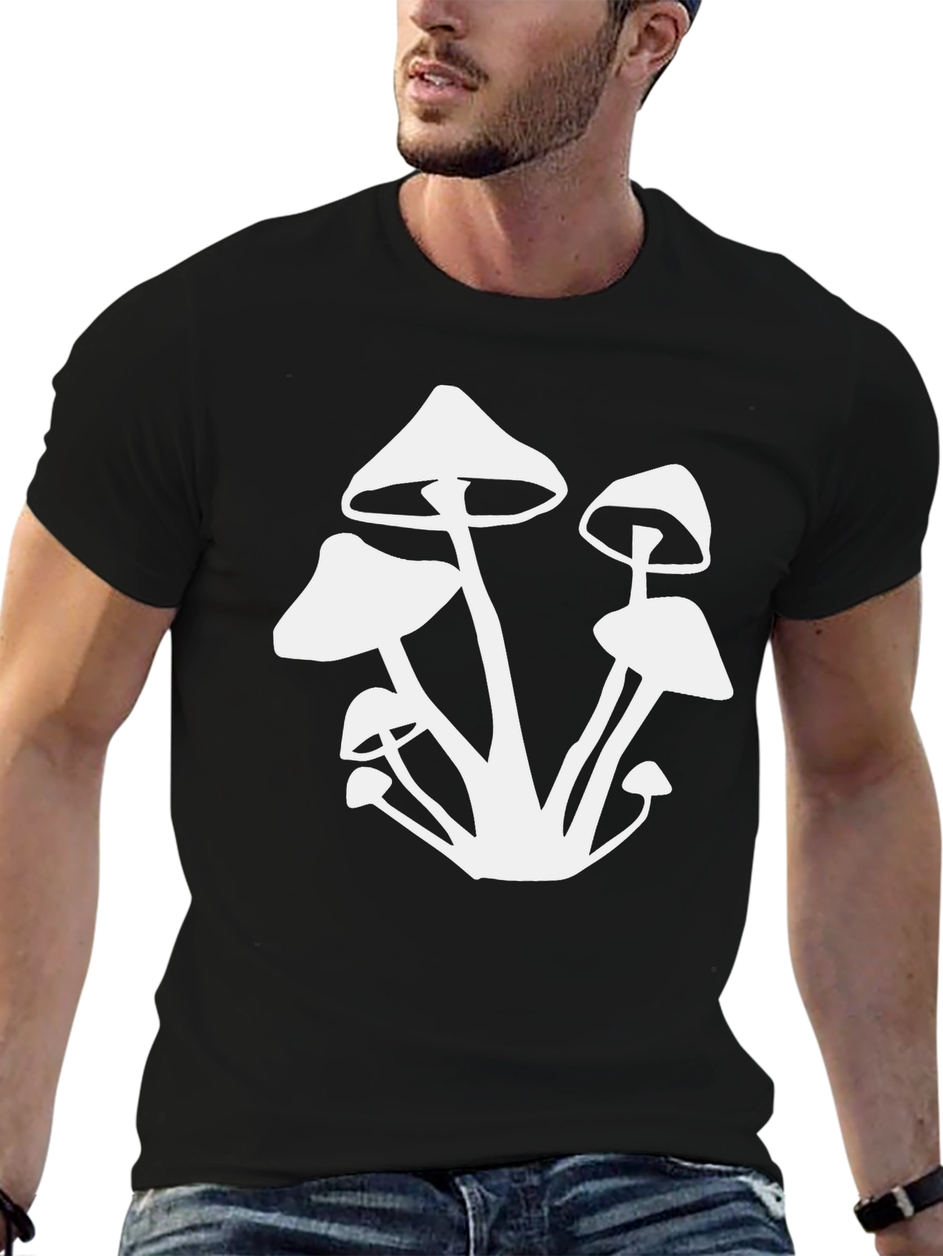 Mushroom Graphic Tee - Black Cotton T-Shirt