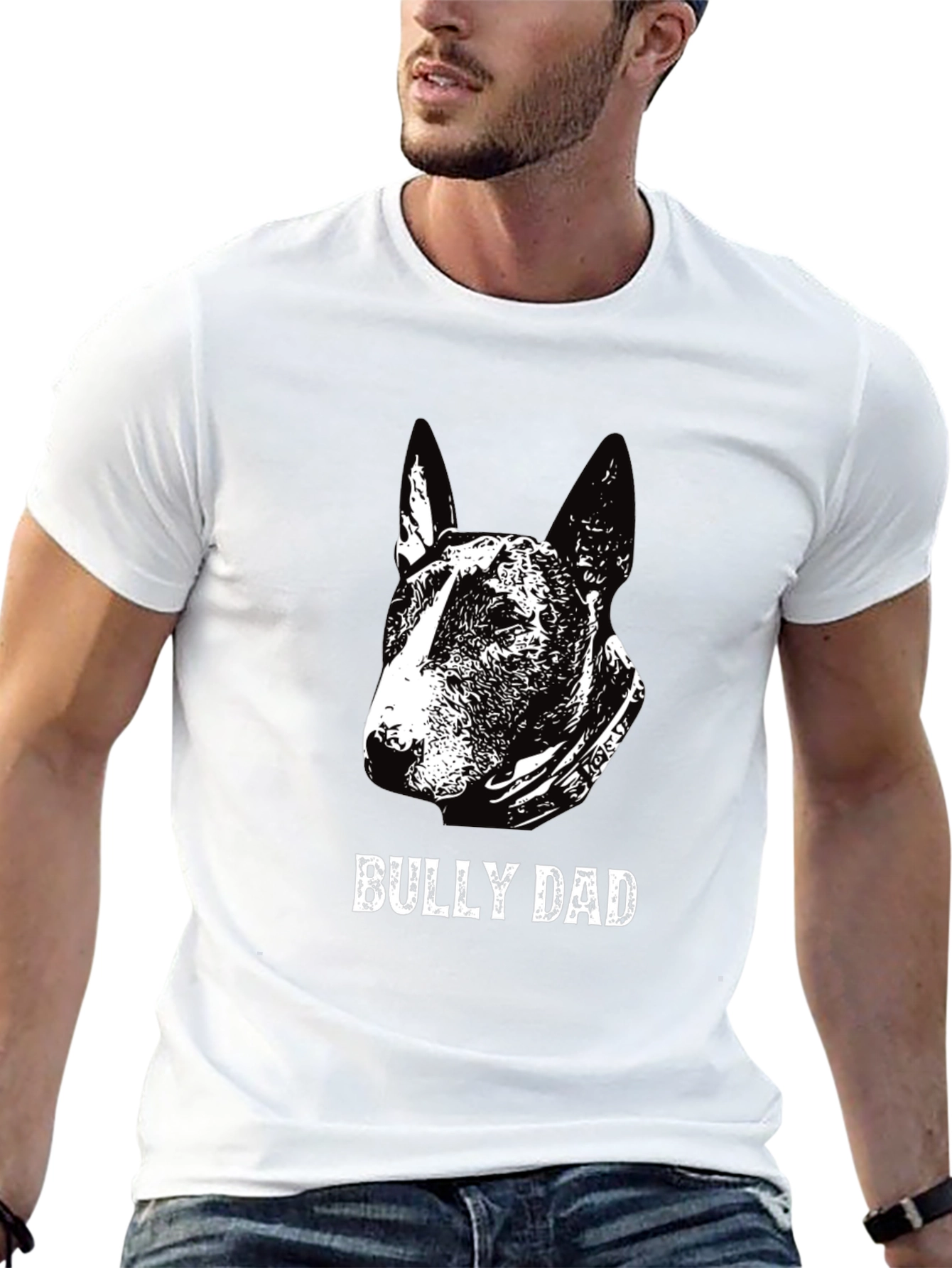 Bully Dad Black T-Shirt Bull Terrier Dog Lover