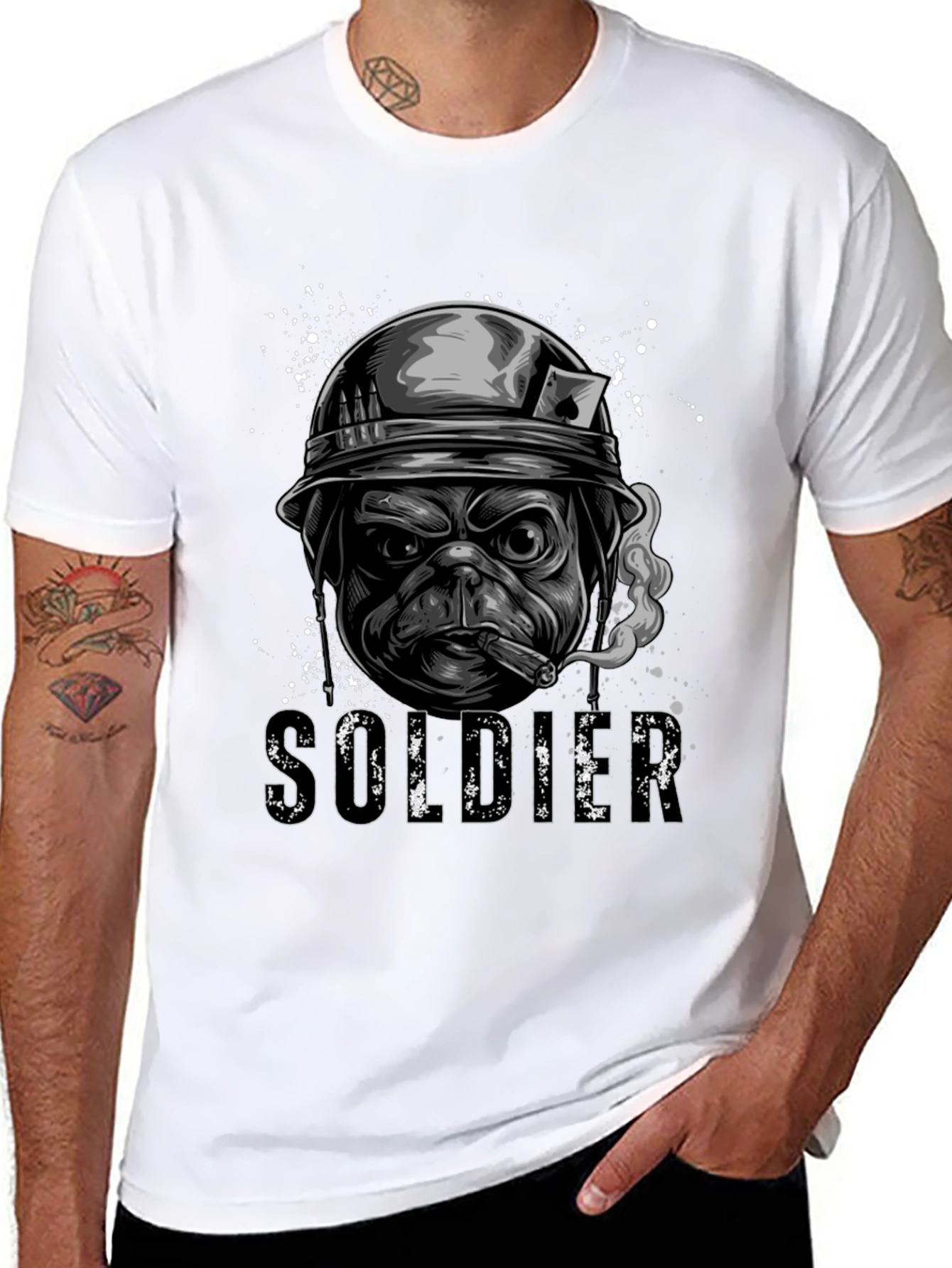 Pug Soldier Graphic Tee - Military Style