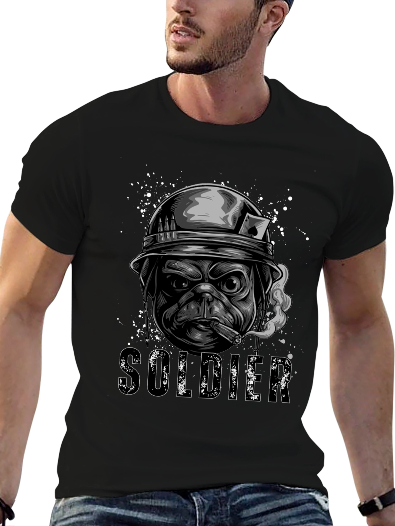 Pug Soldier Graphic Tee - Military Style