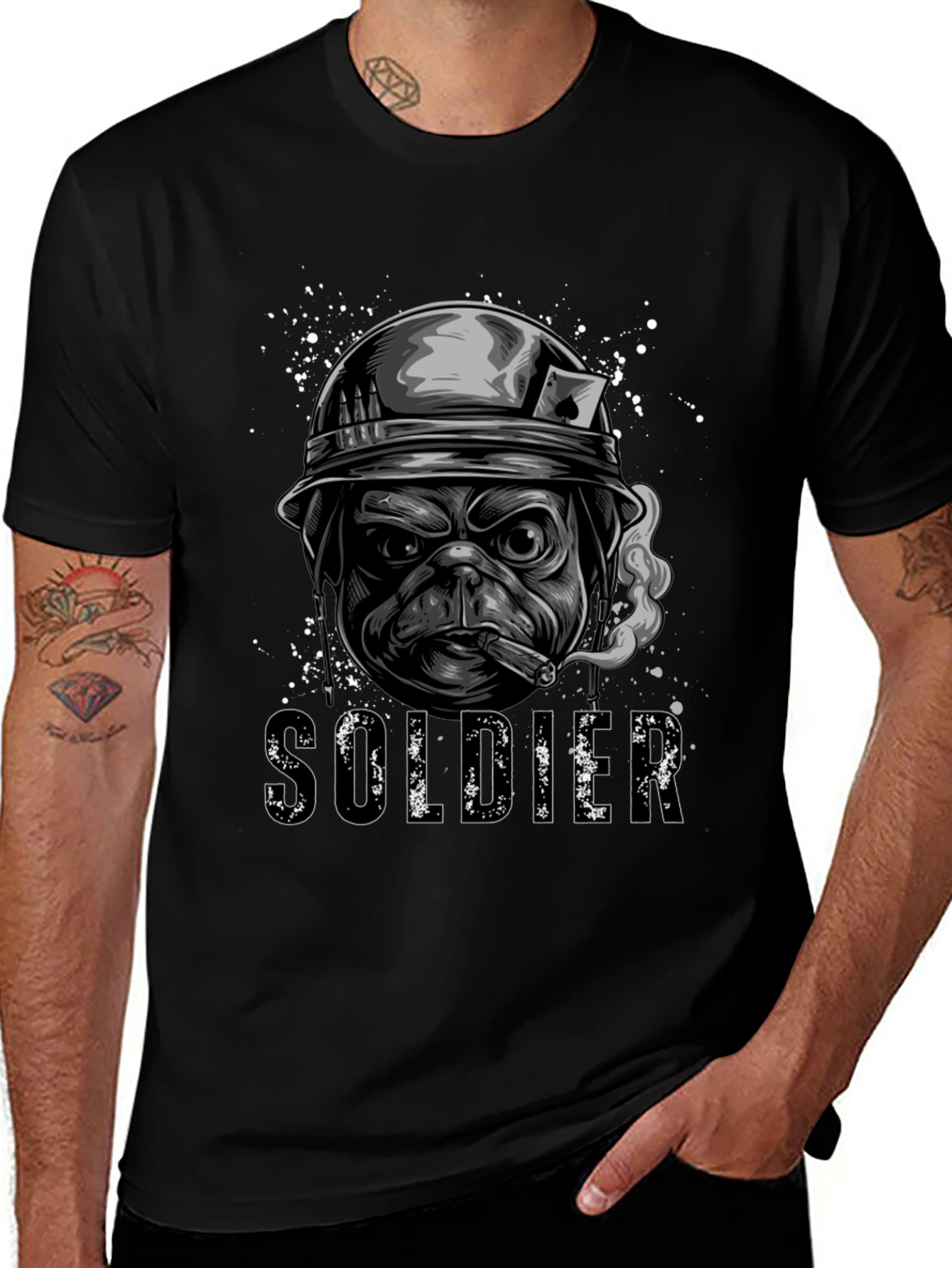 Pug Soldier Graphic Tee - Military Style
