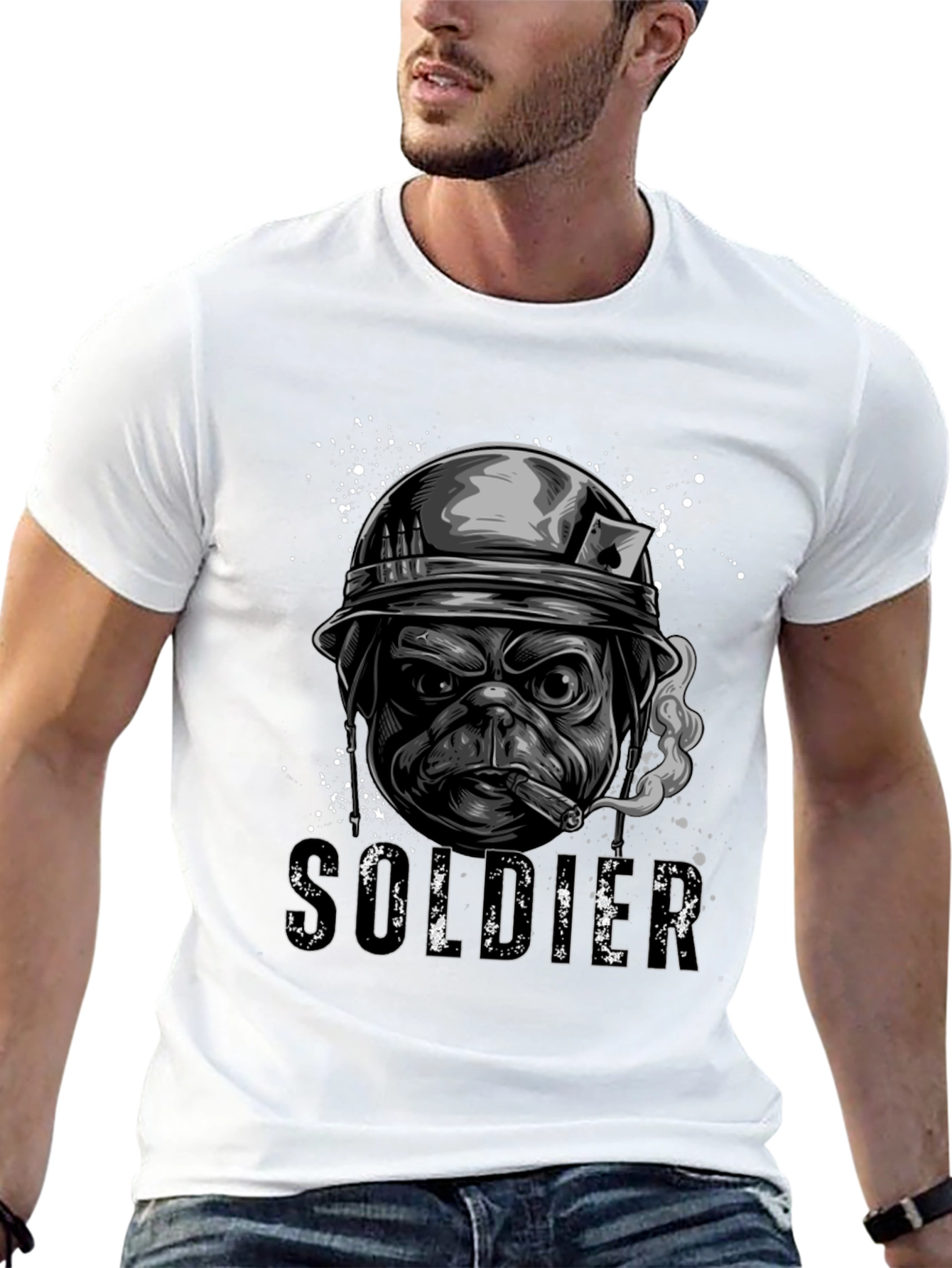 Pug Soldier Graphic Tee - Military Style