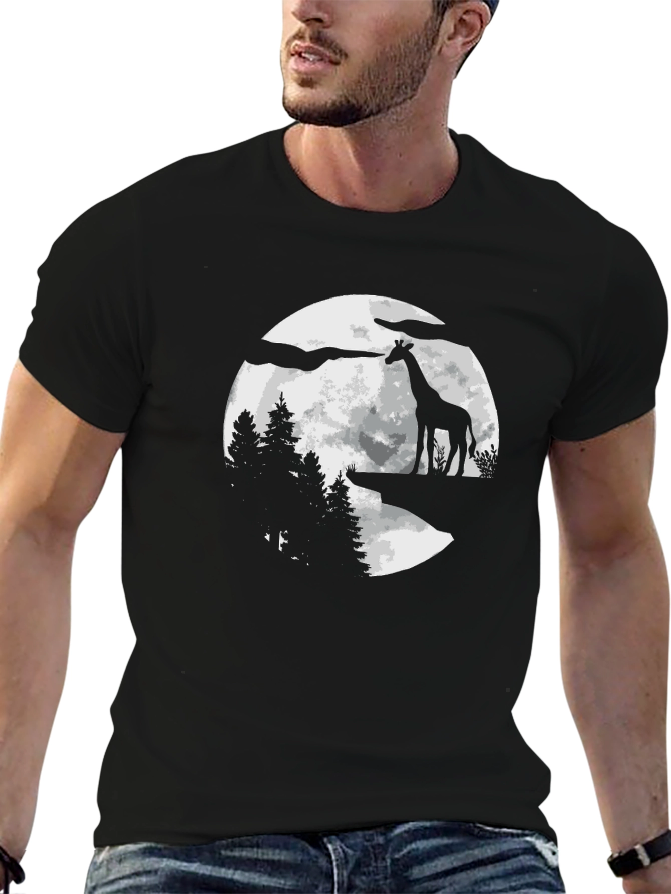 Giraffe Moon Mens Graphic Tee - Black