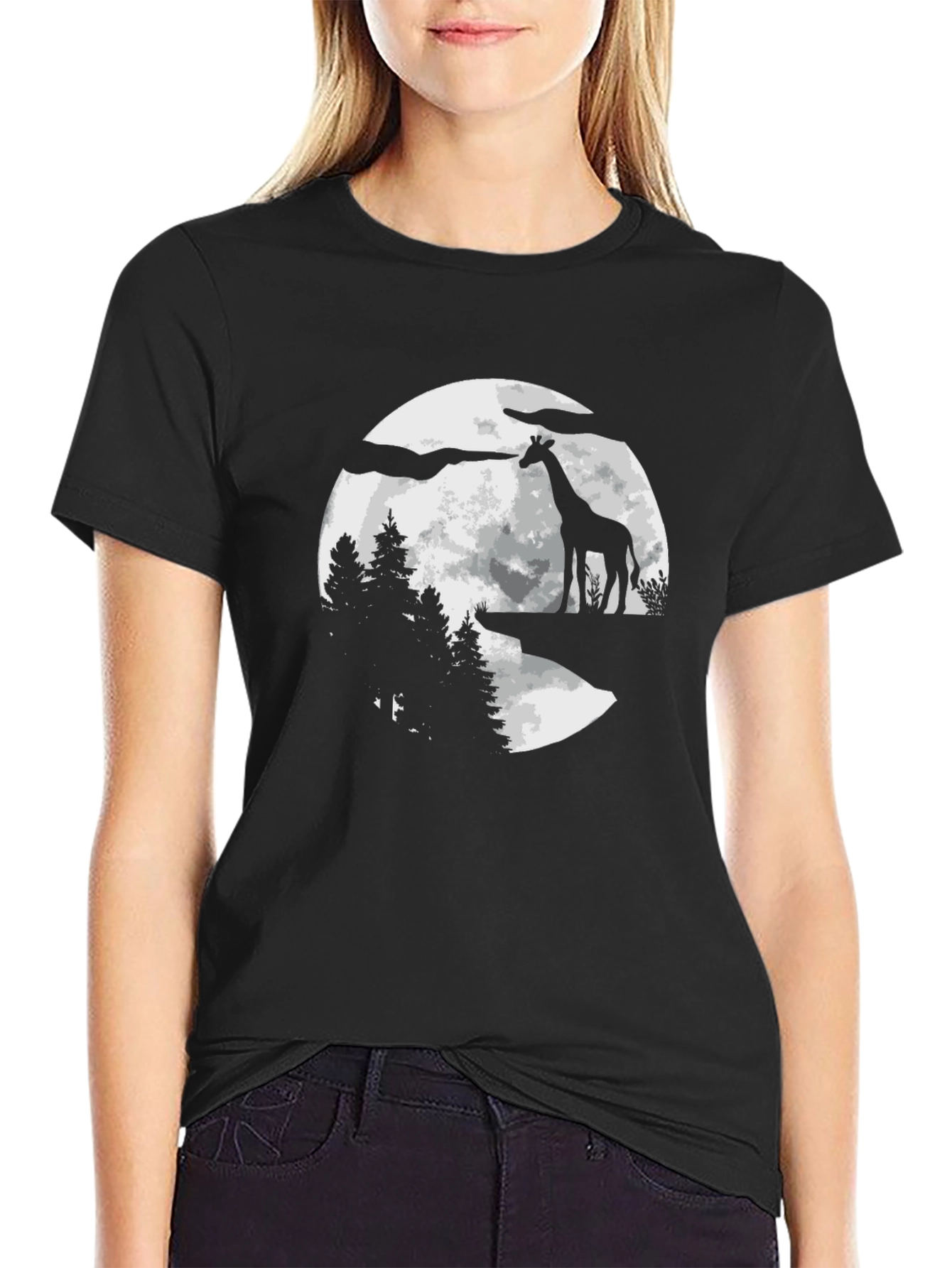 Giraffe Moon Mens Graphic Tee - Black