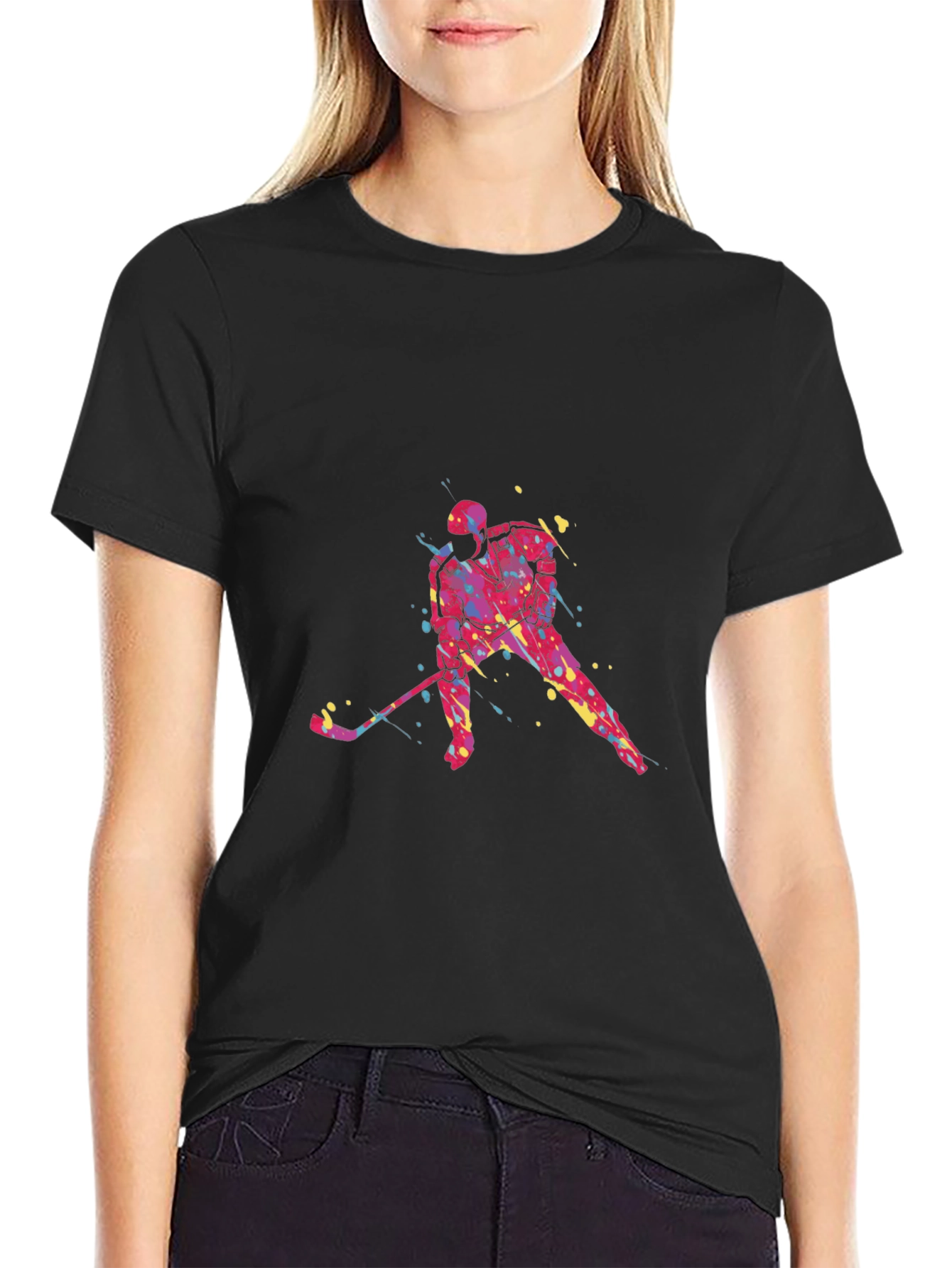 Hockey Player Graphic Tee - Black