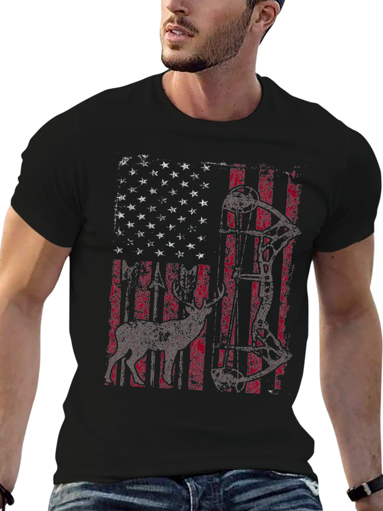 American Flag Deer Hunting T-Shirt