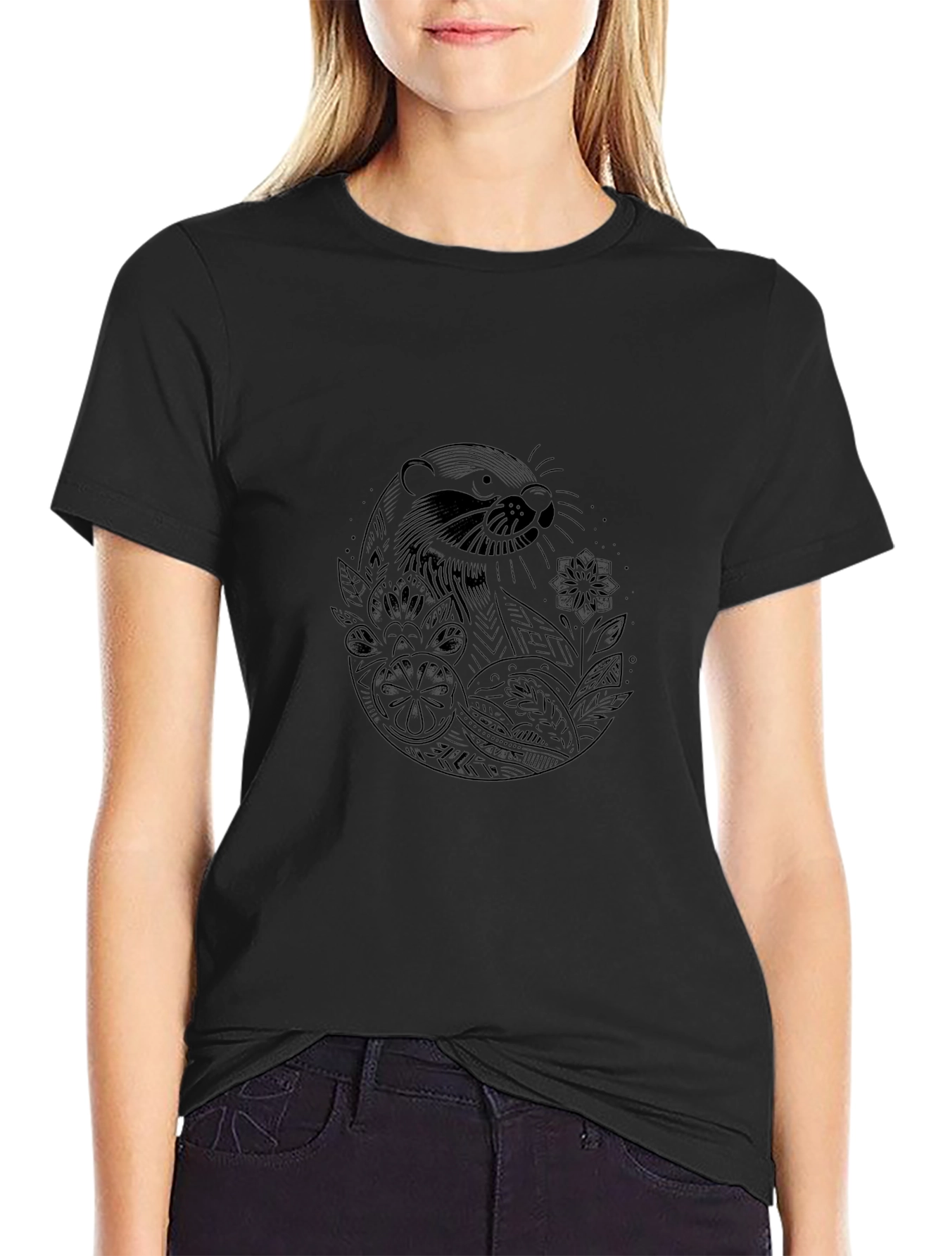 Otter Graphic Print Black T-Shirt