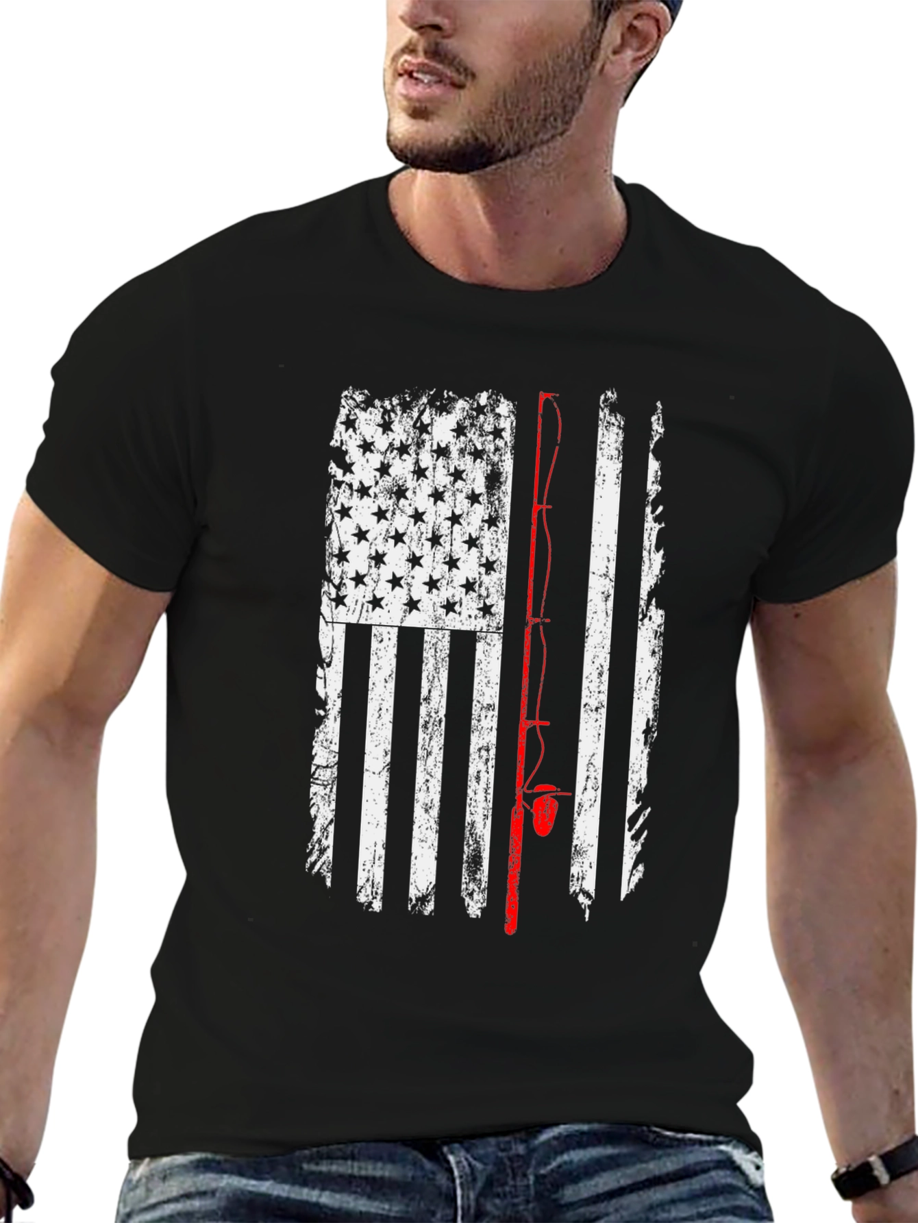 American Flag Fishing Rod T-Shirt