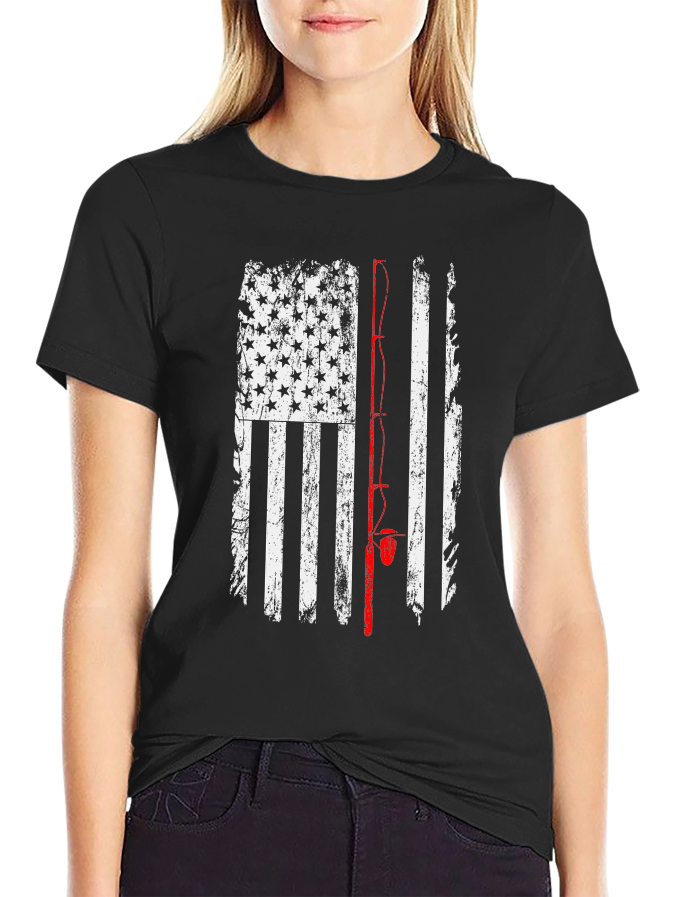American Flag Fishing Rod T-Shirt