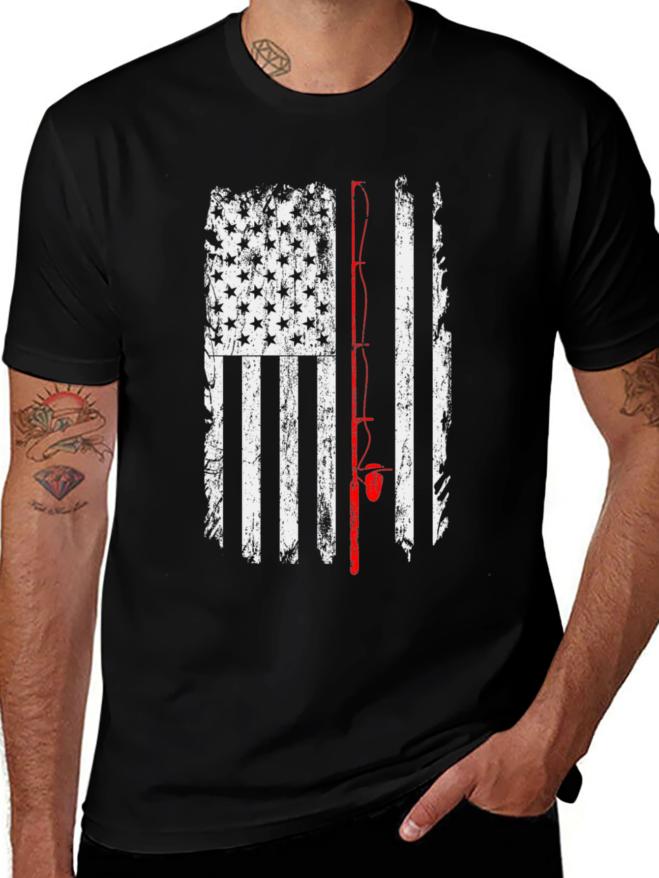 American Flag Fishing Rod T-Shirt
