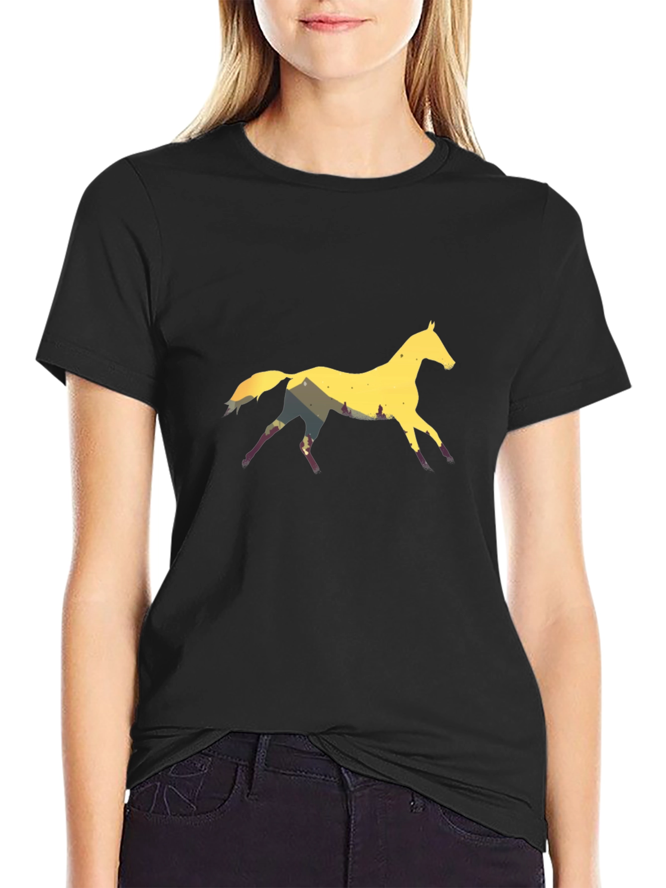 Horse Silhouette Graphic Black T-Shirt
