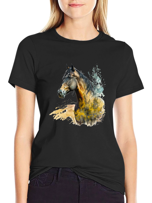 Horse Watercolor Graphic Tee - Black Unisex T-Shirt