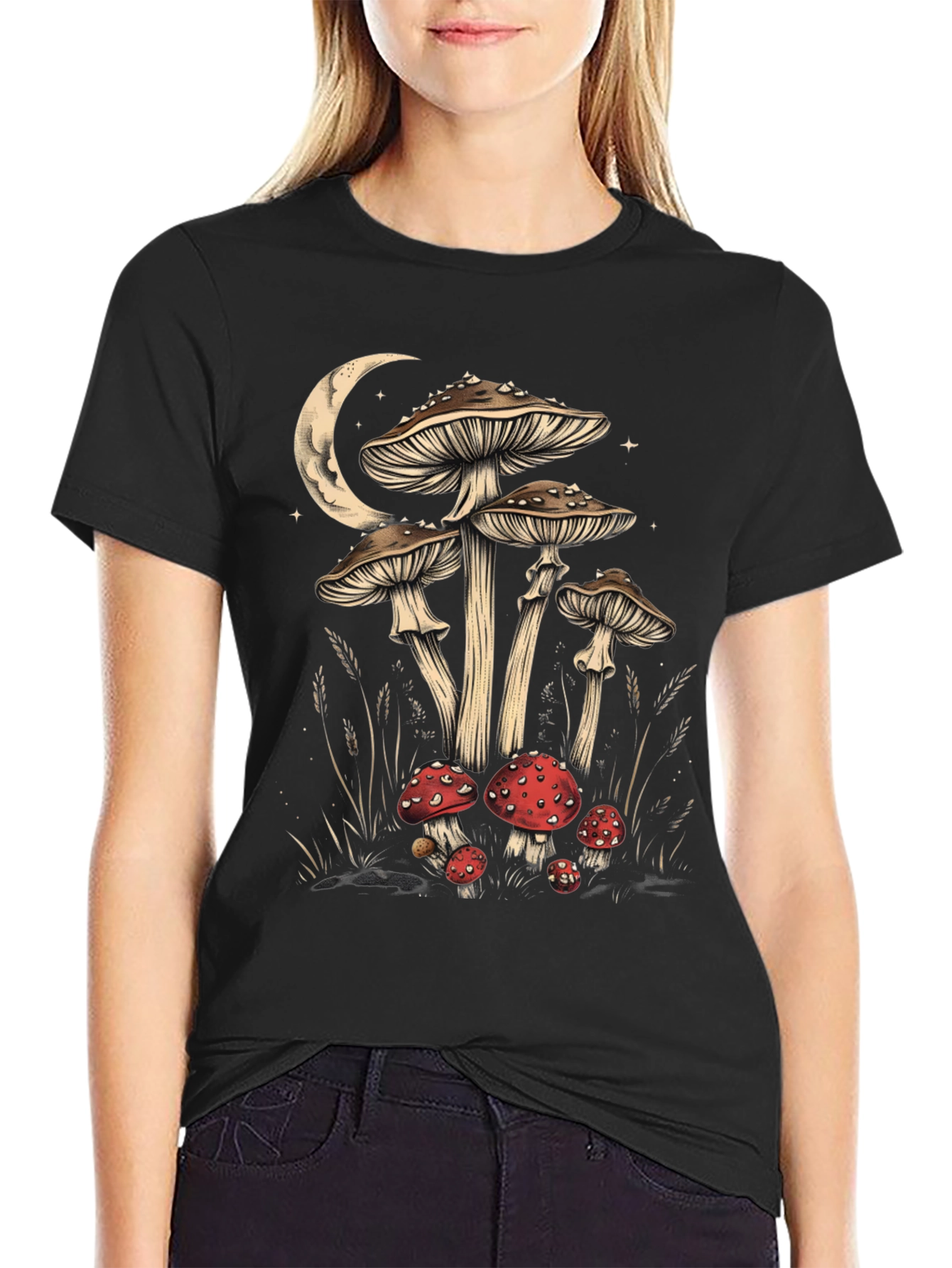 Mushroom Moon Graphic Tee - Black