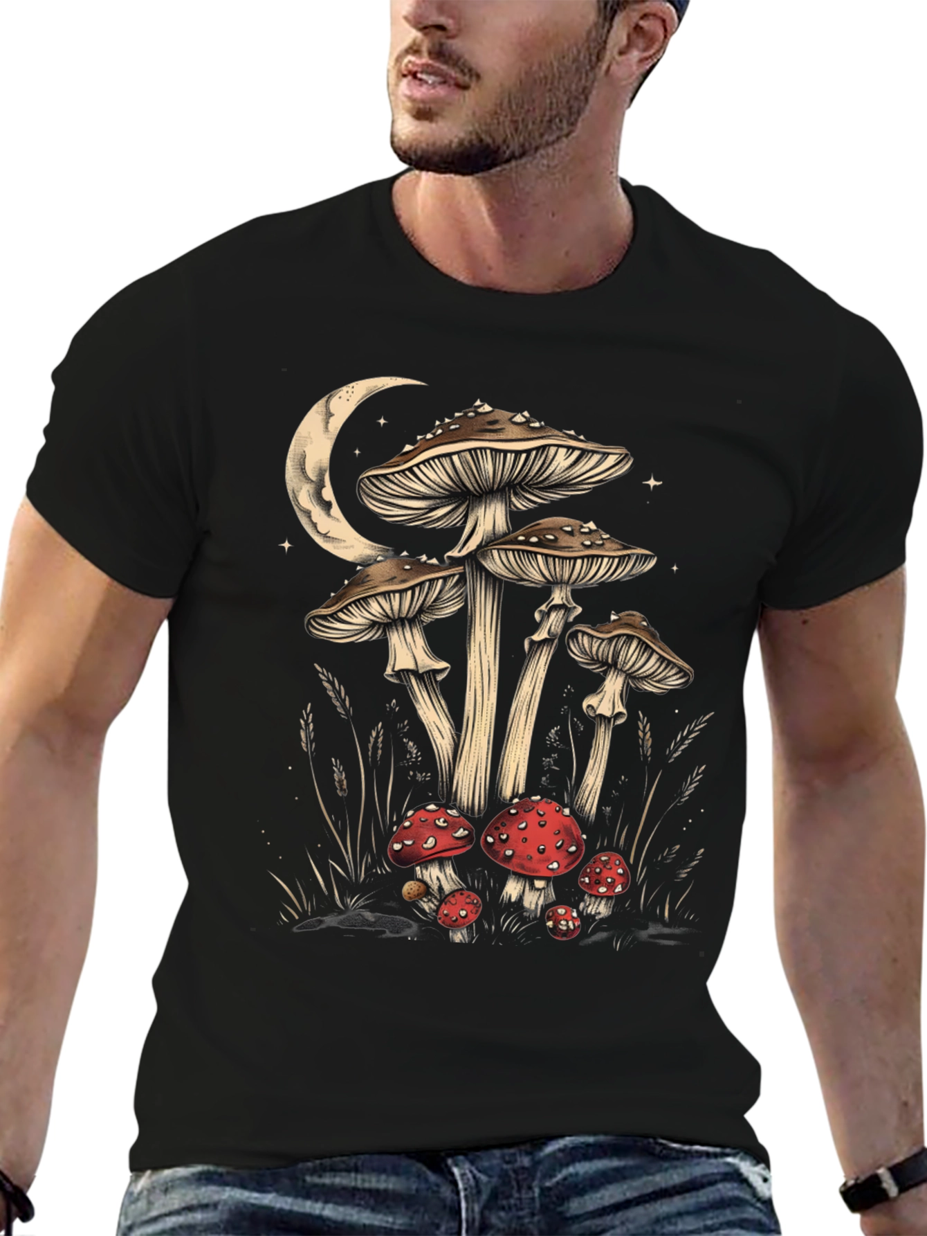 Mushroom Moon Graphic Tee - Black