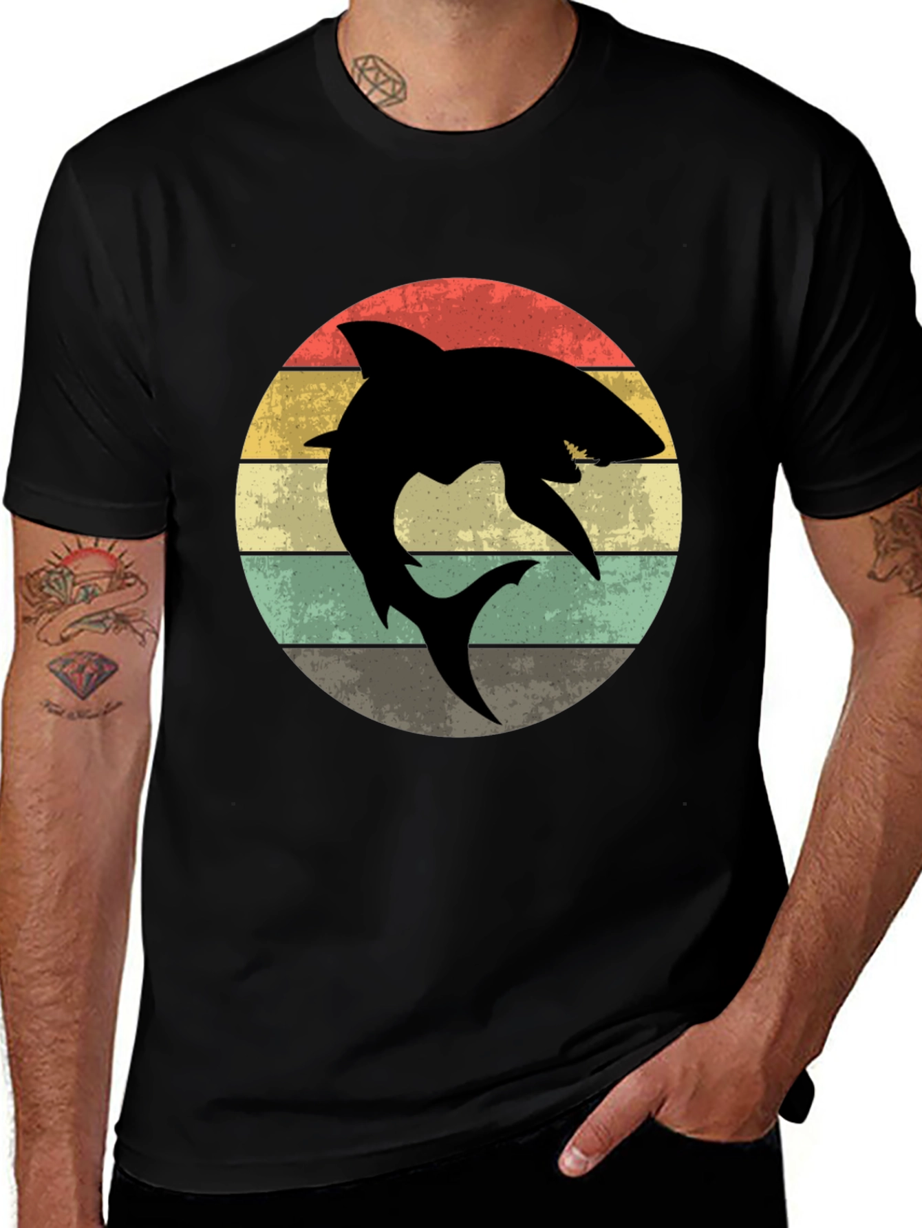 Retro Shark Graphic T-Shirt - Mens Black Tee