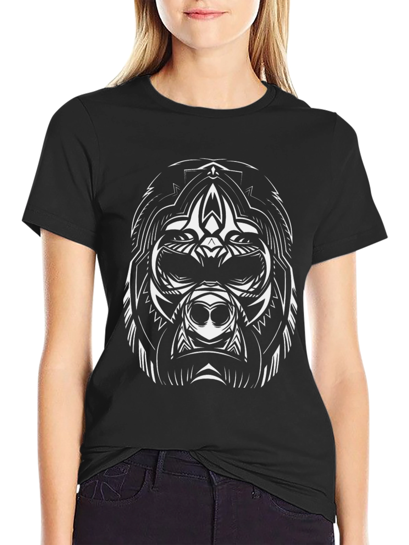Tribal Gorilla Graphic Print Black T-Shirt