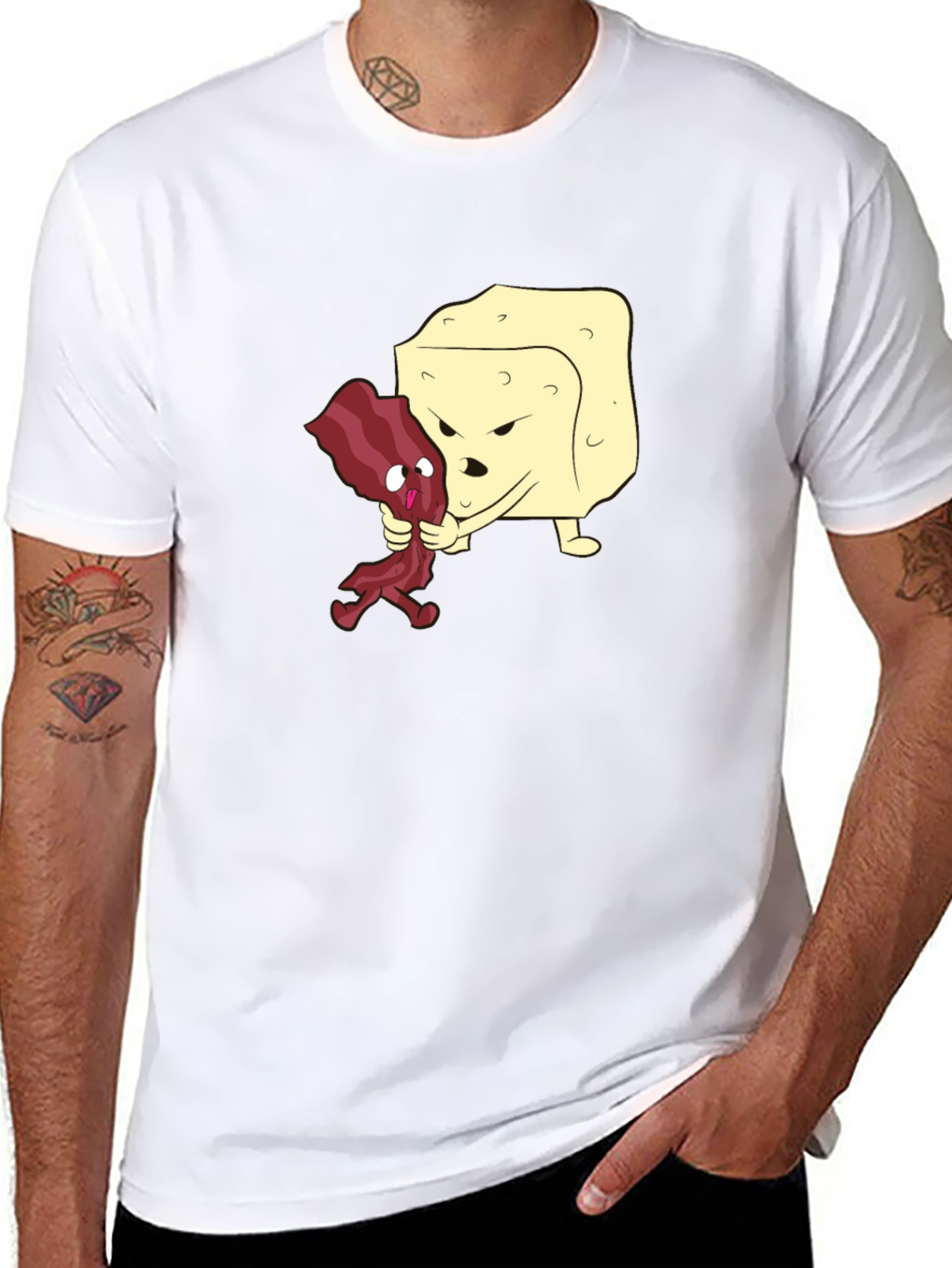 Funny Bacon vs Cheese Black T-Shirt
