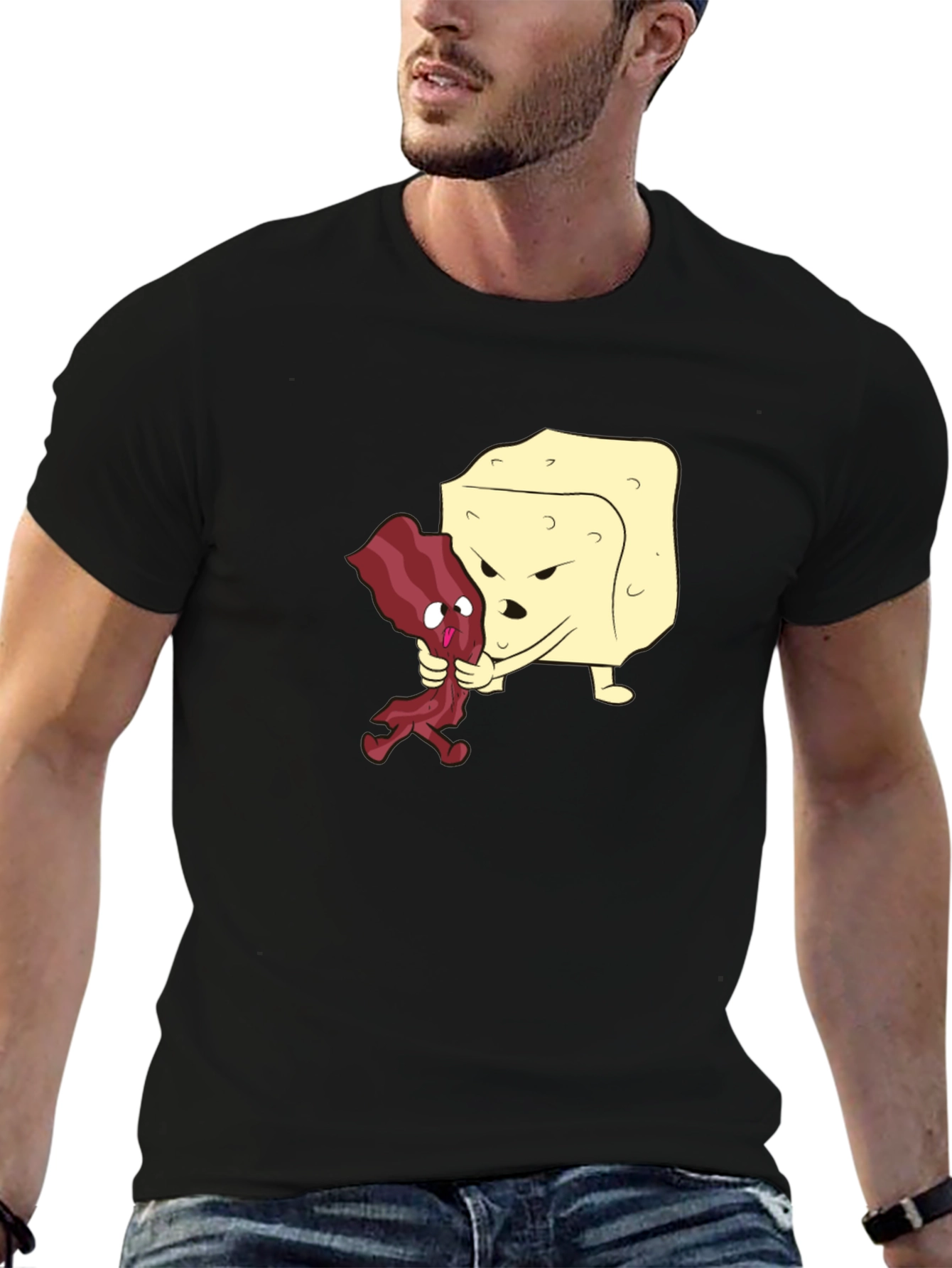 Funny Bacon vs Cheese Black T-Shirt