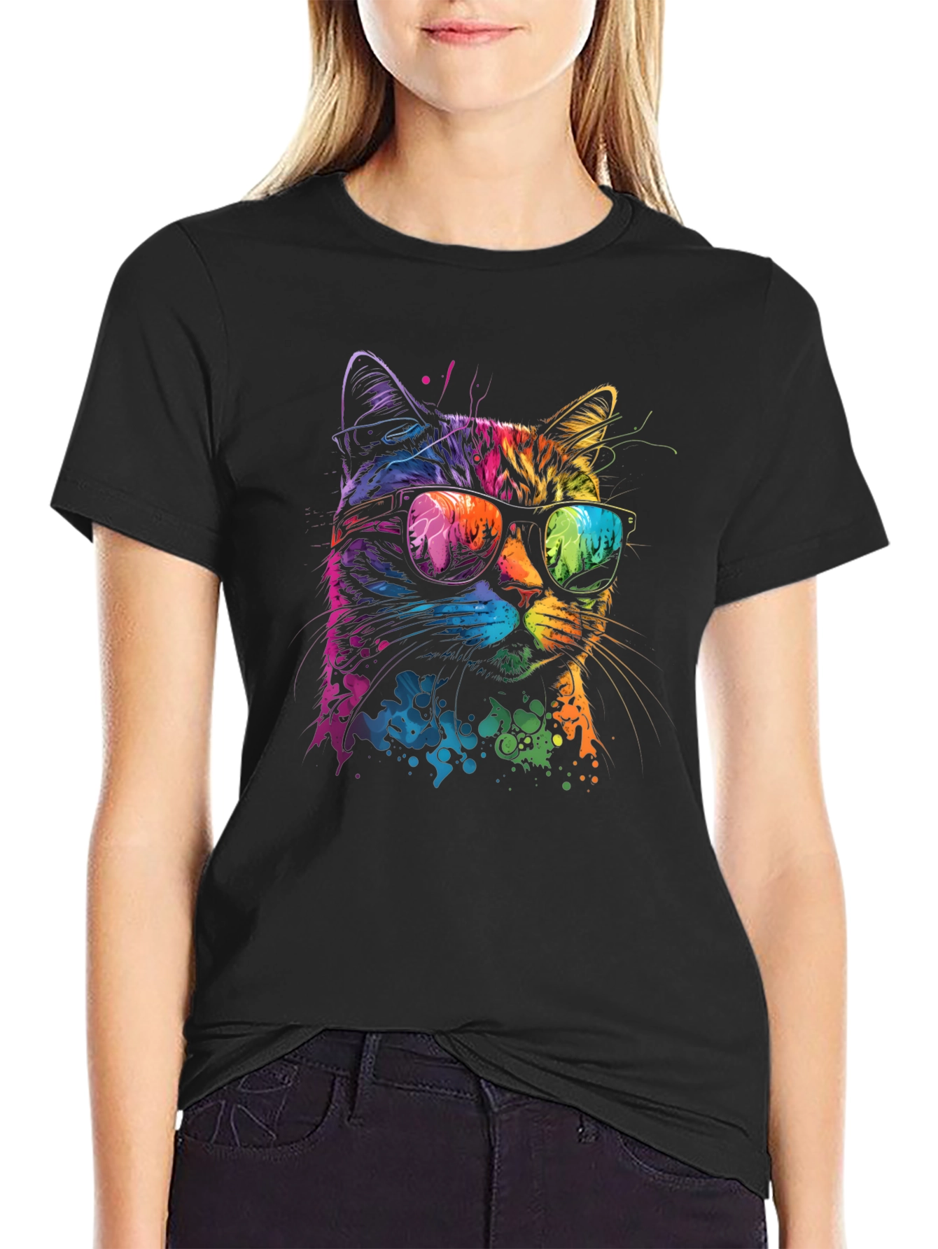 Cool Cat Graphic T-Shirt - Unique Neon Design