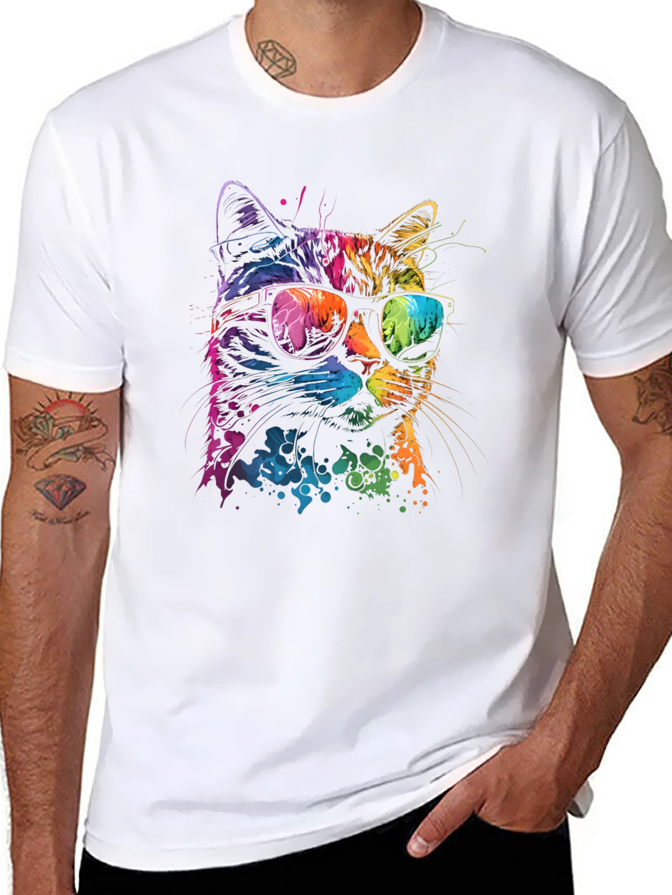 Cool Cat Graphic T-Shirt - Unique Neon Design
