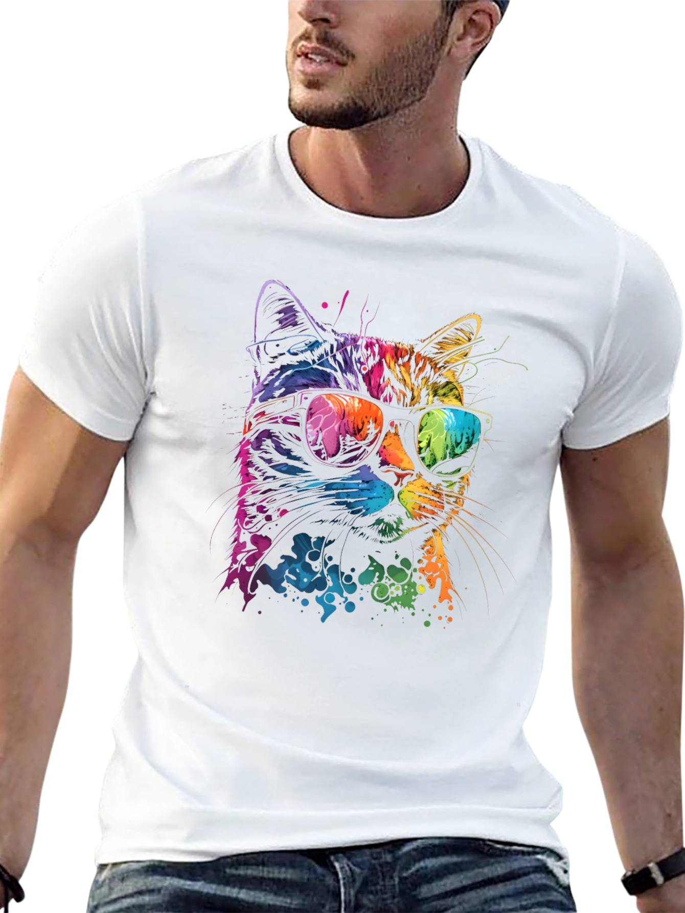 Cool Cat Graphic T-Shirt - Unique Neon Design