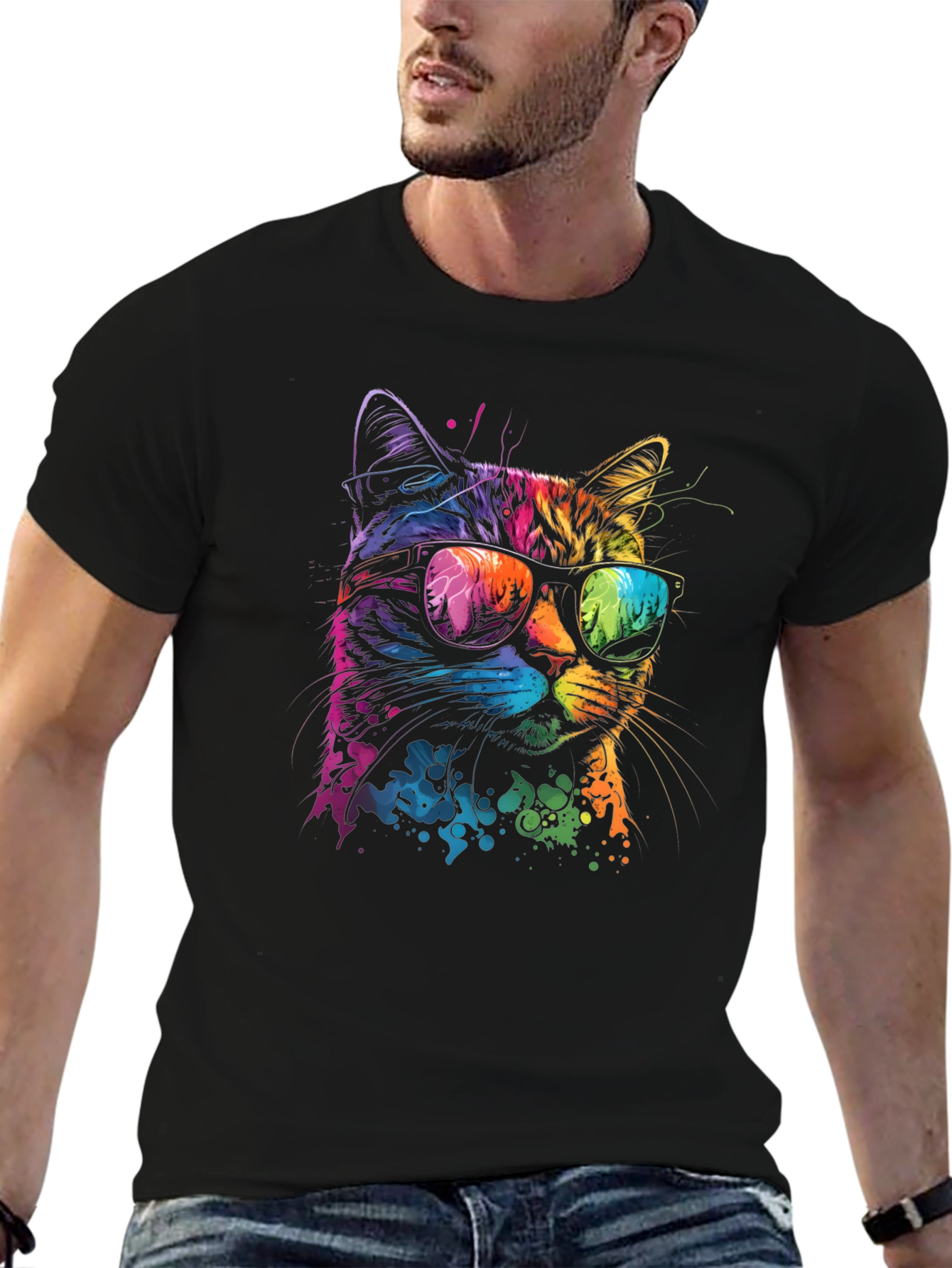 Cool Cat Graphic T-Shirt - Unique Neon Design