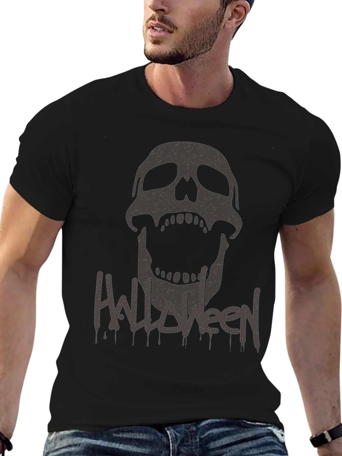 Halloween Skull Graphic Tee - Mens Black T-Shirt