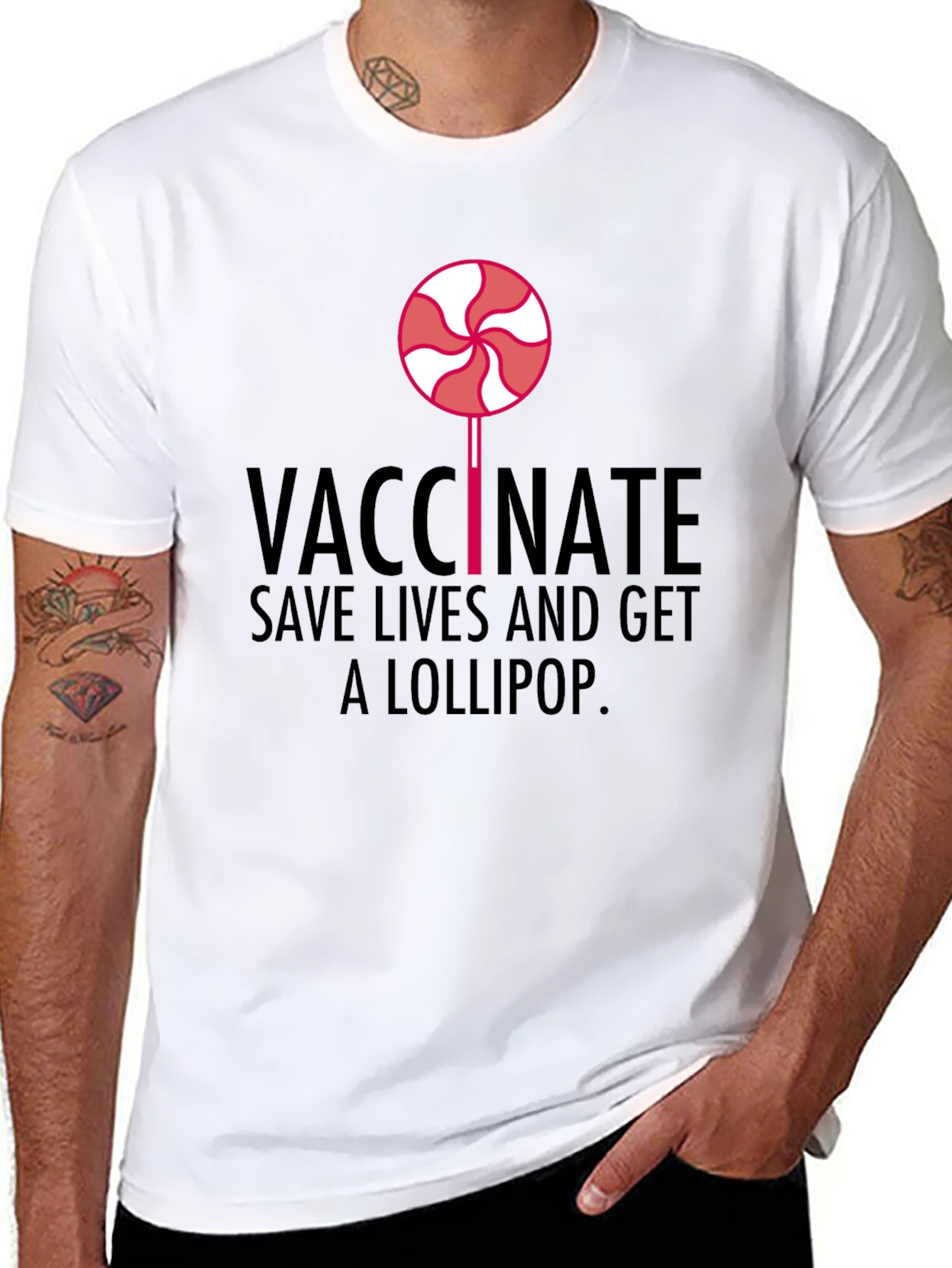 Vaccinate Save Lives Get a Lollipop Black T-Shirt