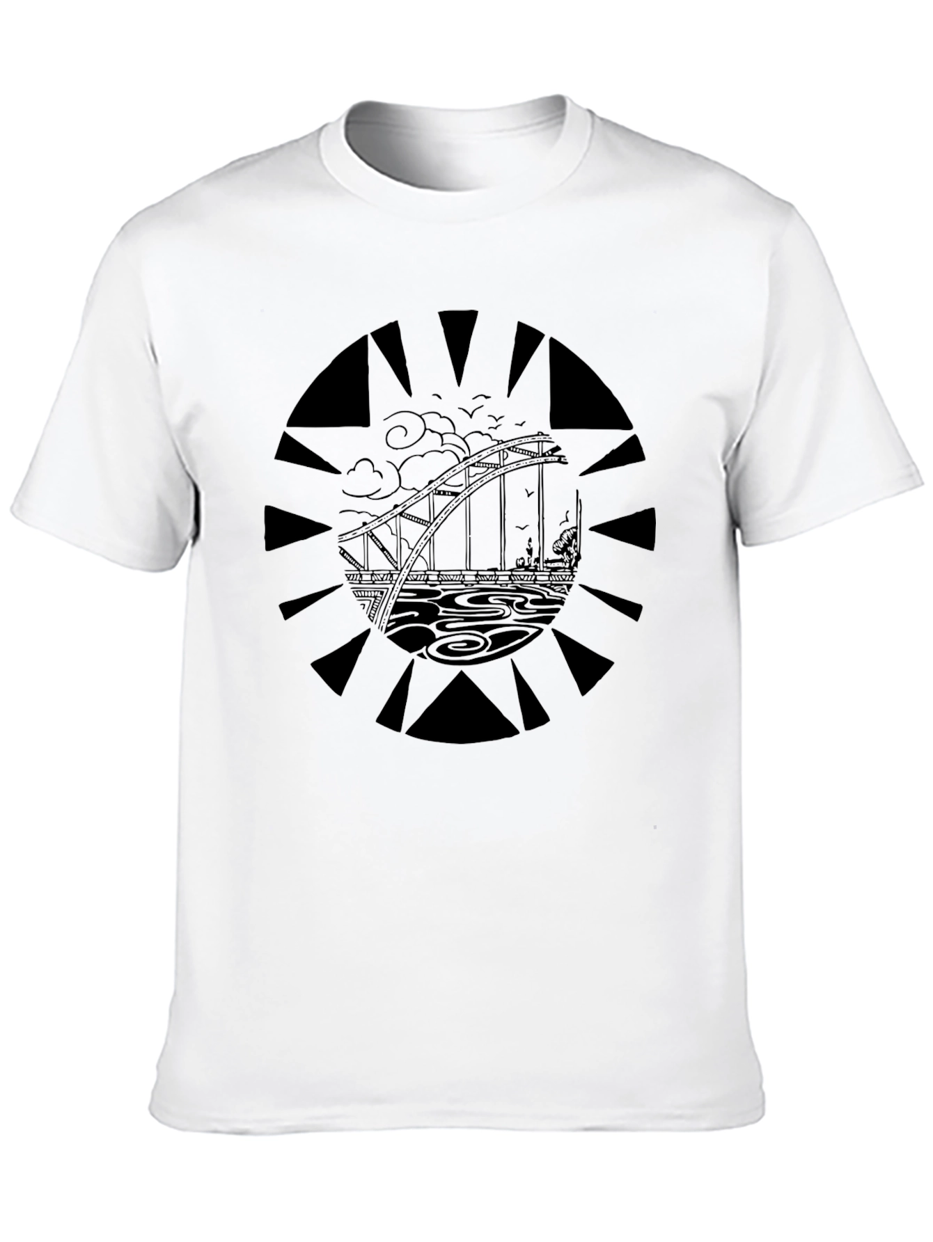 Abstract Bridge Graphic Tee - Black Cotton T-Shirt
