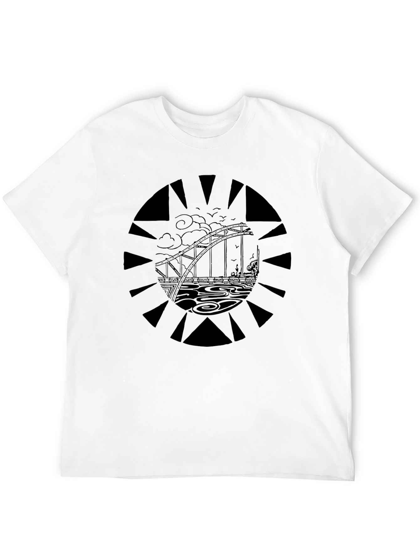 Abstract Bridge Graphic Tee - Black Cotton T-Shirt