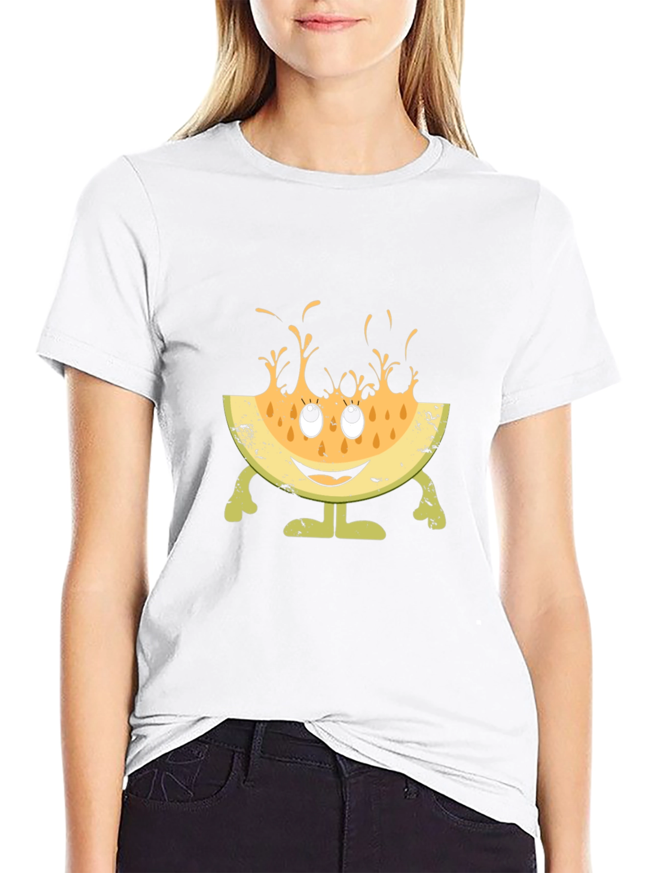 Funny Melon Character Black T-Shirt