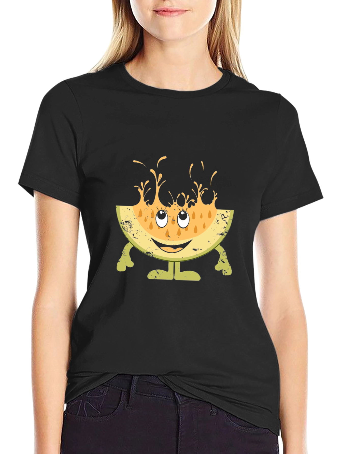 Funny Melon Character Black T-Shirt