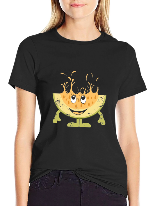Funny Melon Character Black T-Shirt