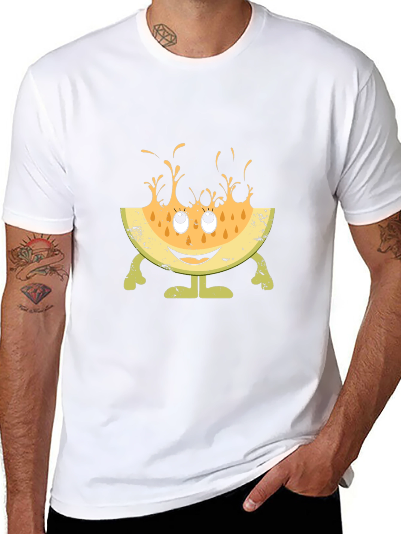Funny Melon Character Black T-Shirt