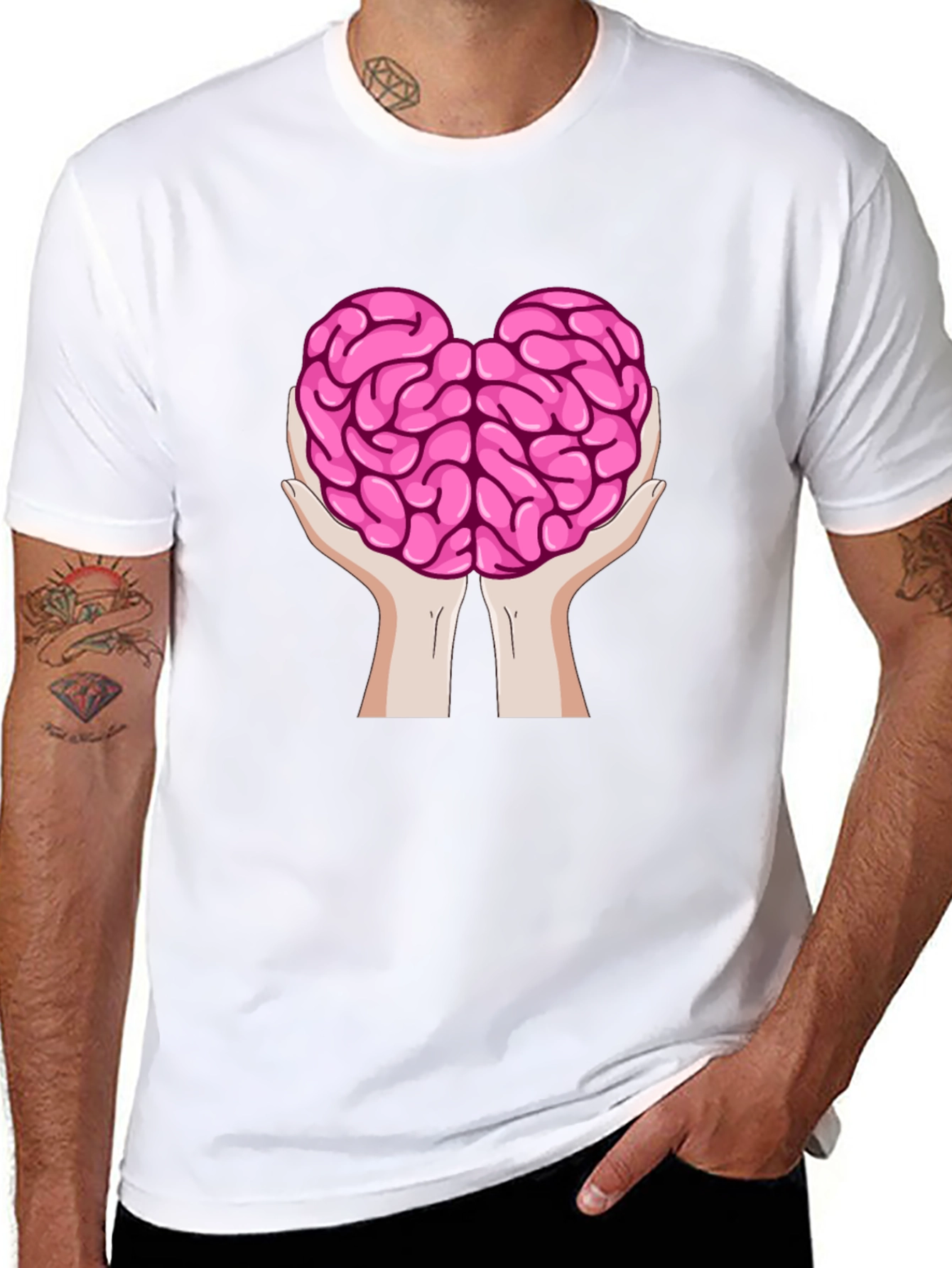 Brain in Hands Graphic Tee - Think Smart T-Shirt