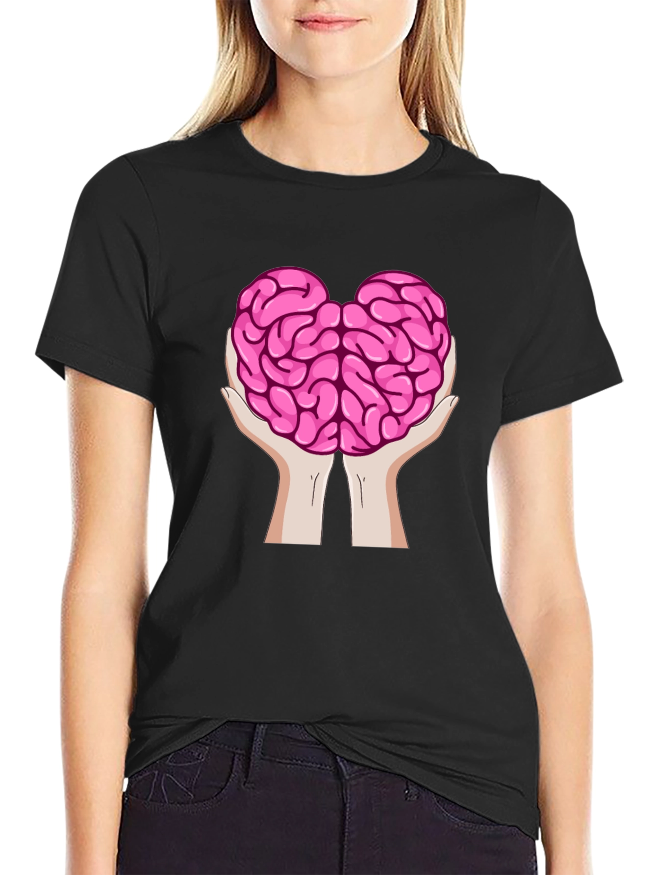Brain in Hands Graphic Tee - Think Smart T-Shirt