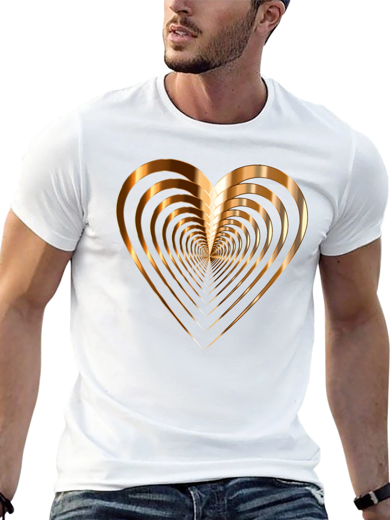 Golden Heart Graphic Print Mens Black T-Shirt