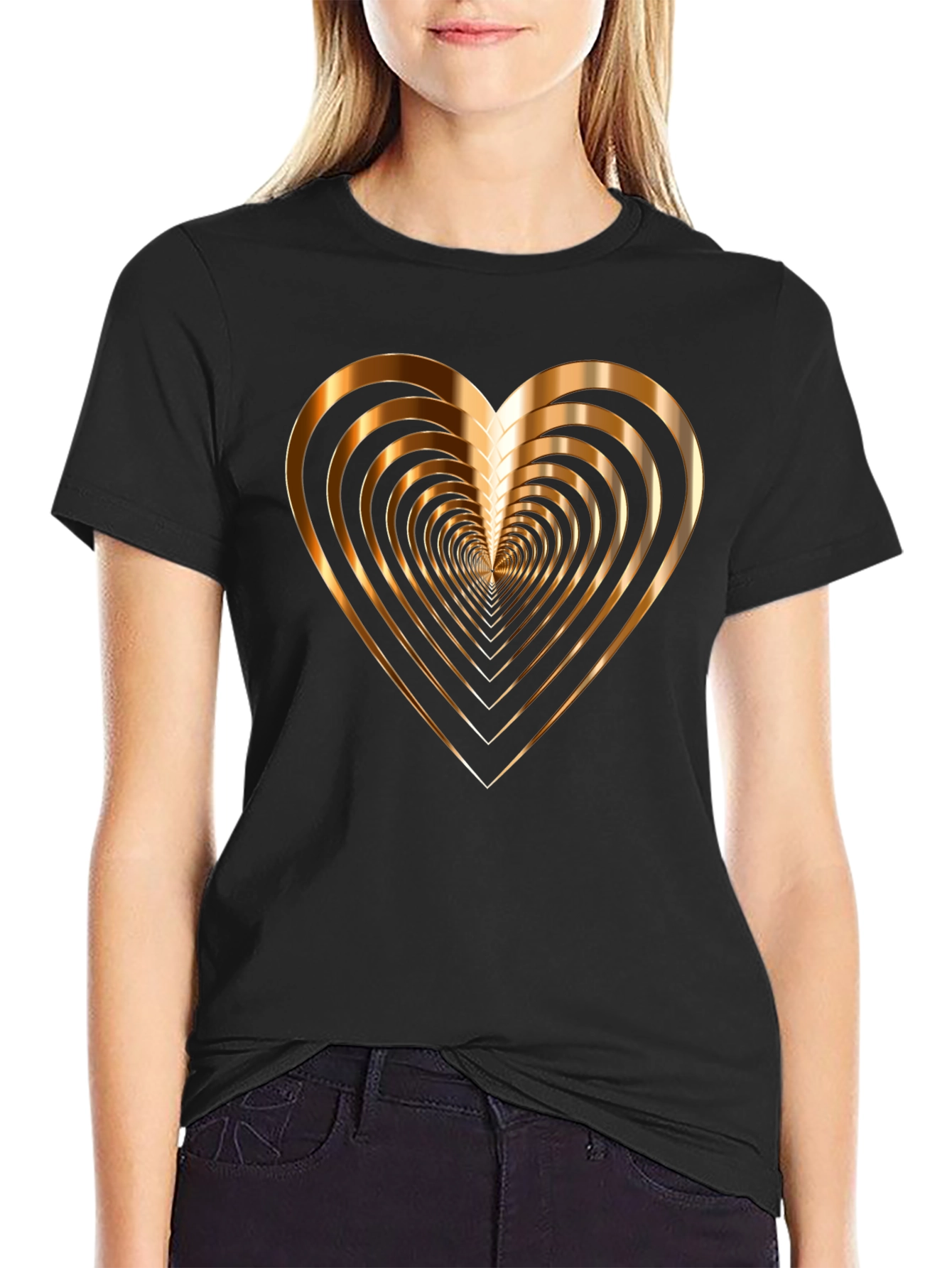Golden Heart Graphic Print Mens Black T-Shirt