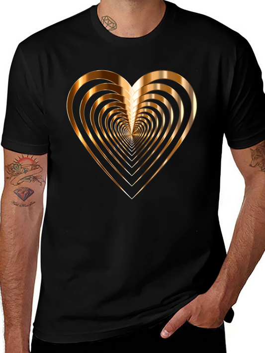 Golden Heart Graphic Print Mens Black T-Shirt