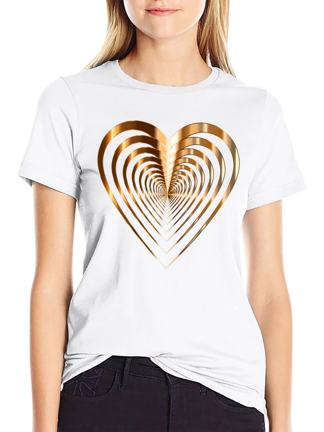 Golden Heart Graphic Print Mens Black T-Shirt