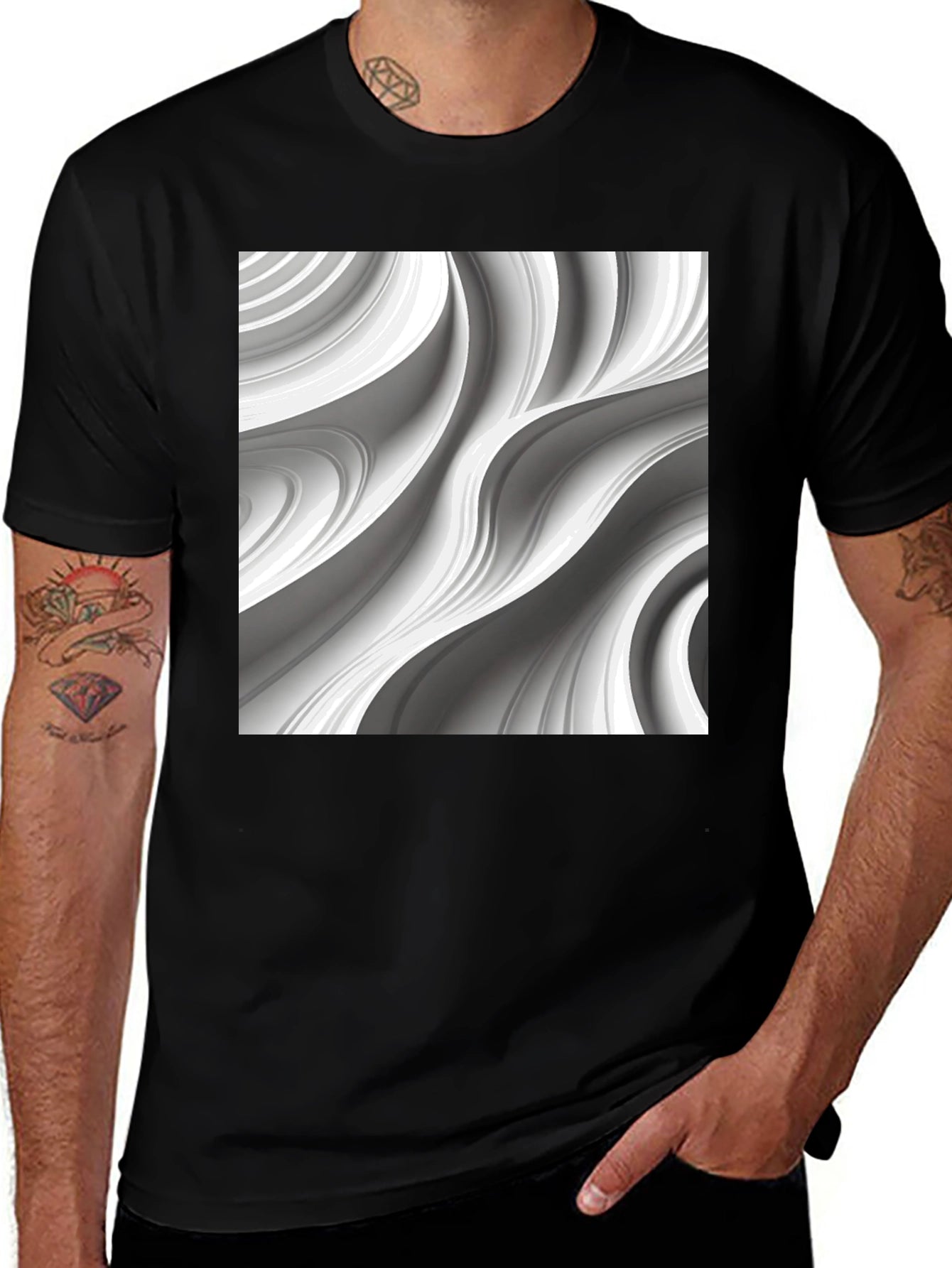 Modern Swirl Graphic Black T-Shirt